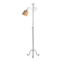 Harald Notini, Floor Lamp, Wrought Iron, Rattan, Sweden, 1930s