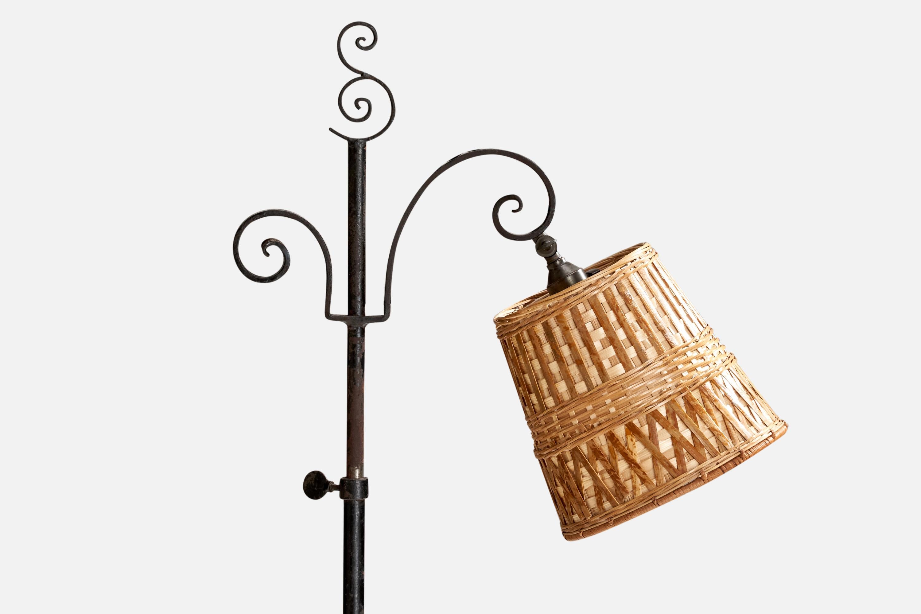 Harald Notini, Floor Lamps, Wrought Iron, Rattan, Sweden, 1930s In Good Condition In High Point, NC
