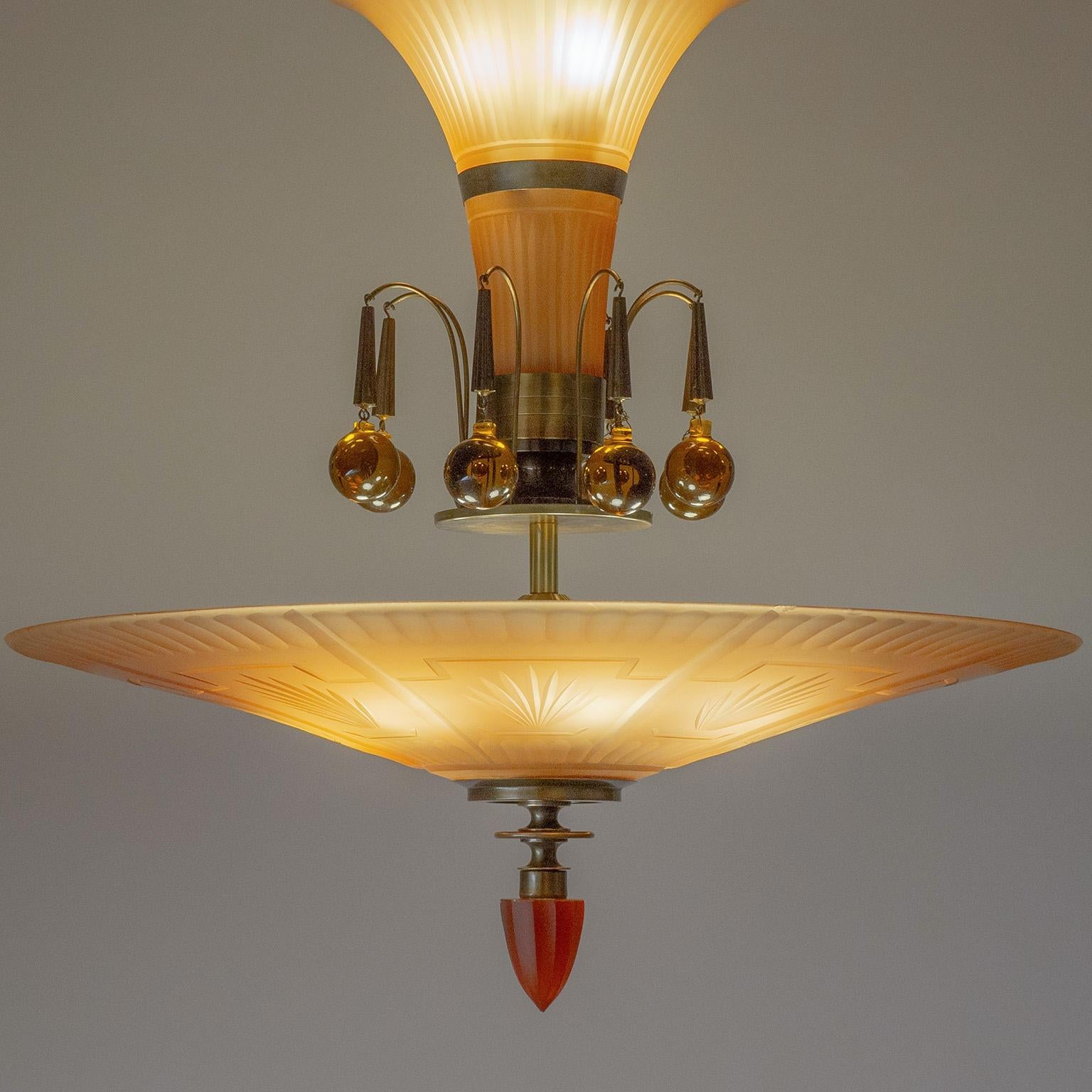 Art Déco Lampadario in vetro Avana di Harald Notini, anni '30 in vendita