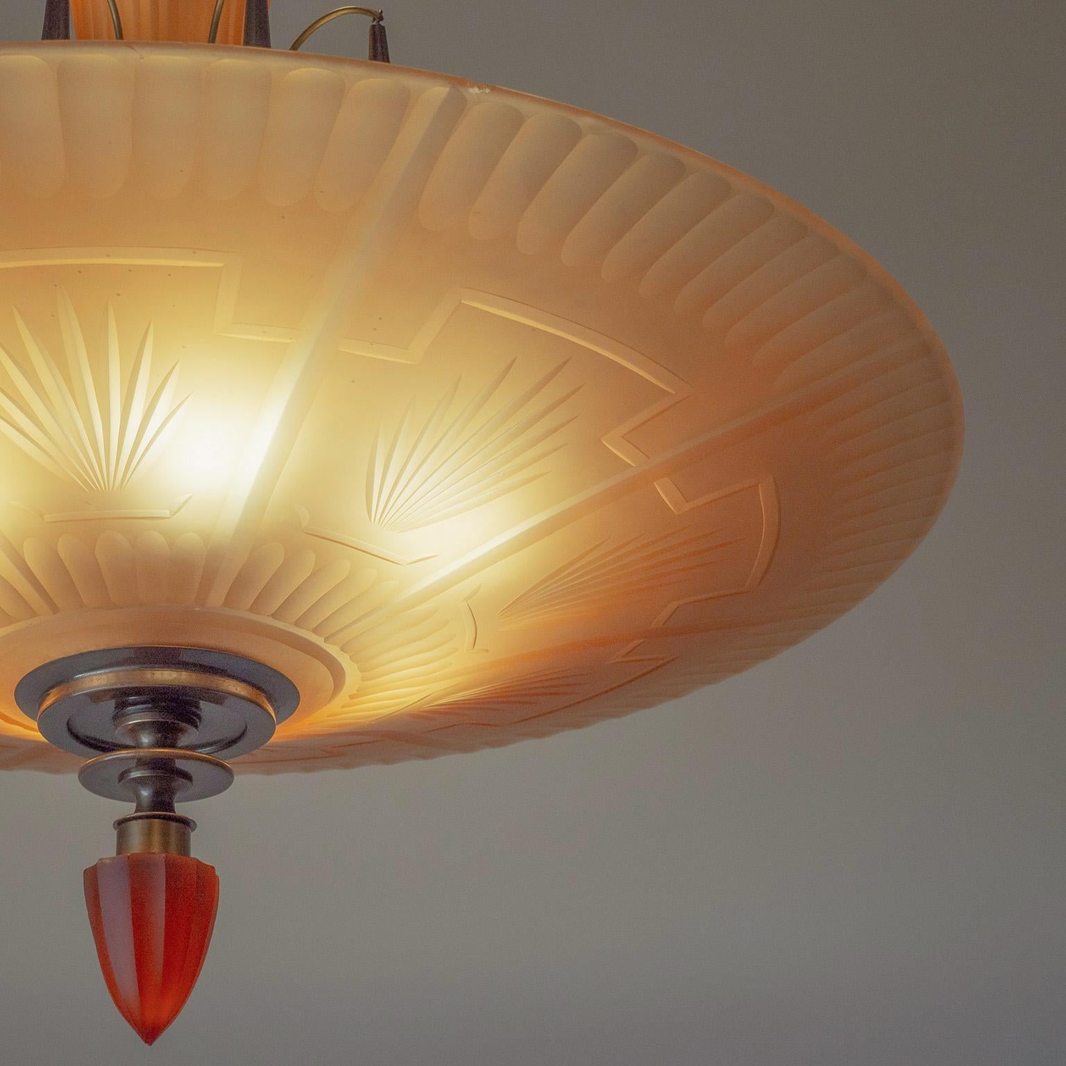 Svedese Lampadario in vetro Avana di Harald Notini, anni '30 in vendita