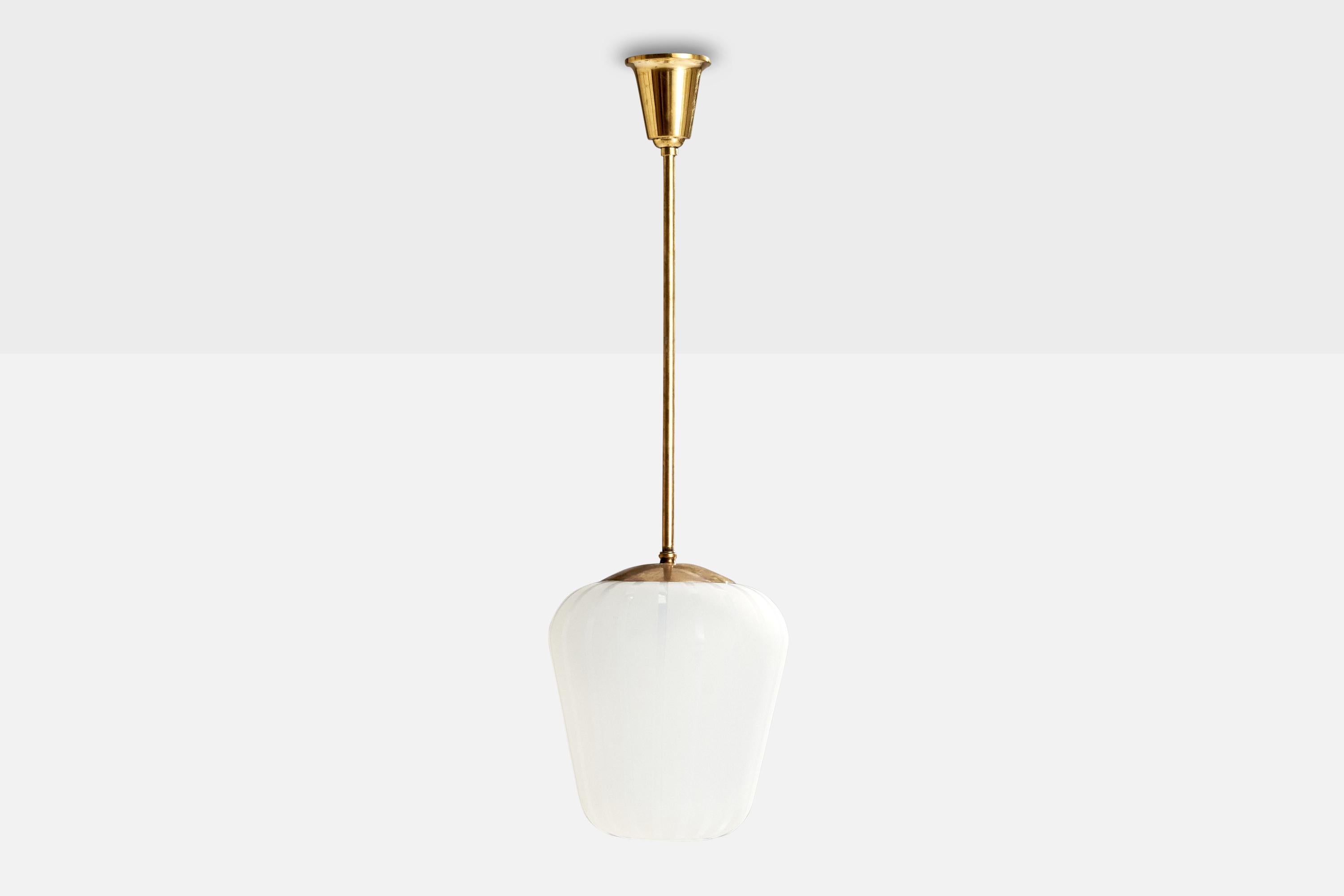 Scandinavian Modern Harald Notini, Pendant Light, Brass, Glass, Sweden, 1940s For Sale