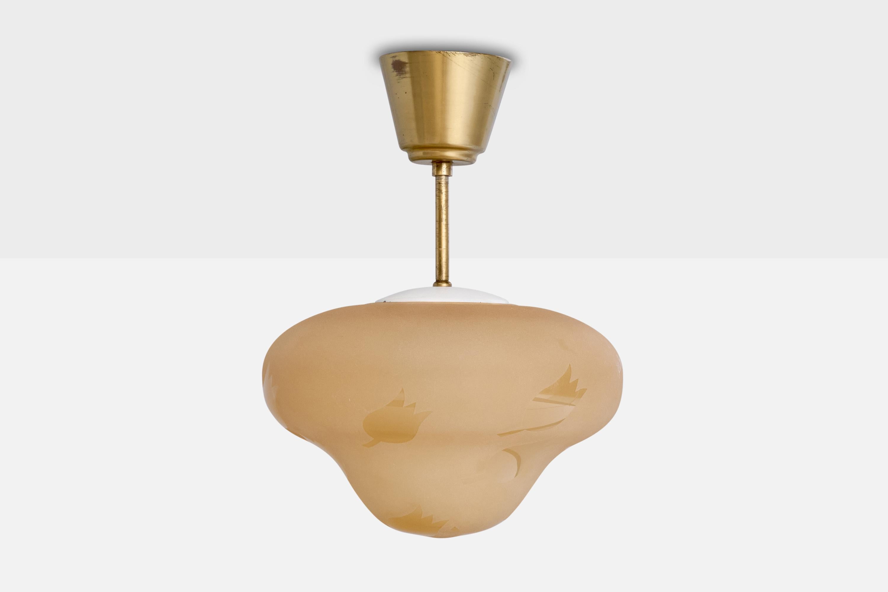 Scandinavian Modern Harald Notini, Pendant Light, Brass, Glass, Sweden, 1940s For Sale