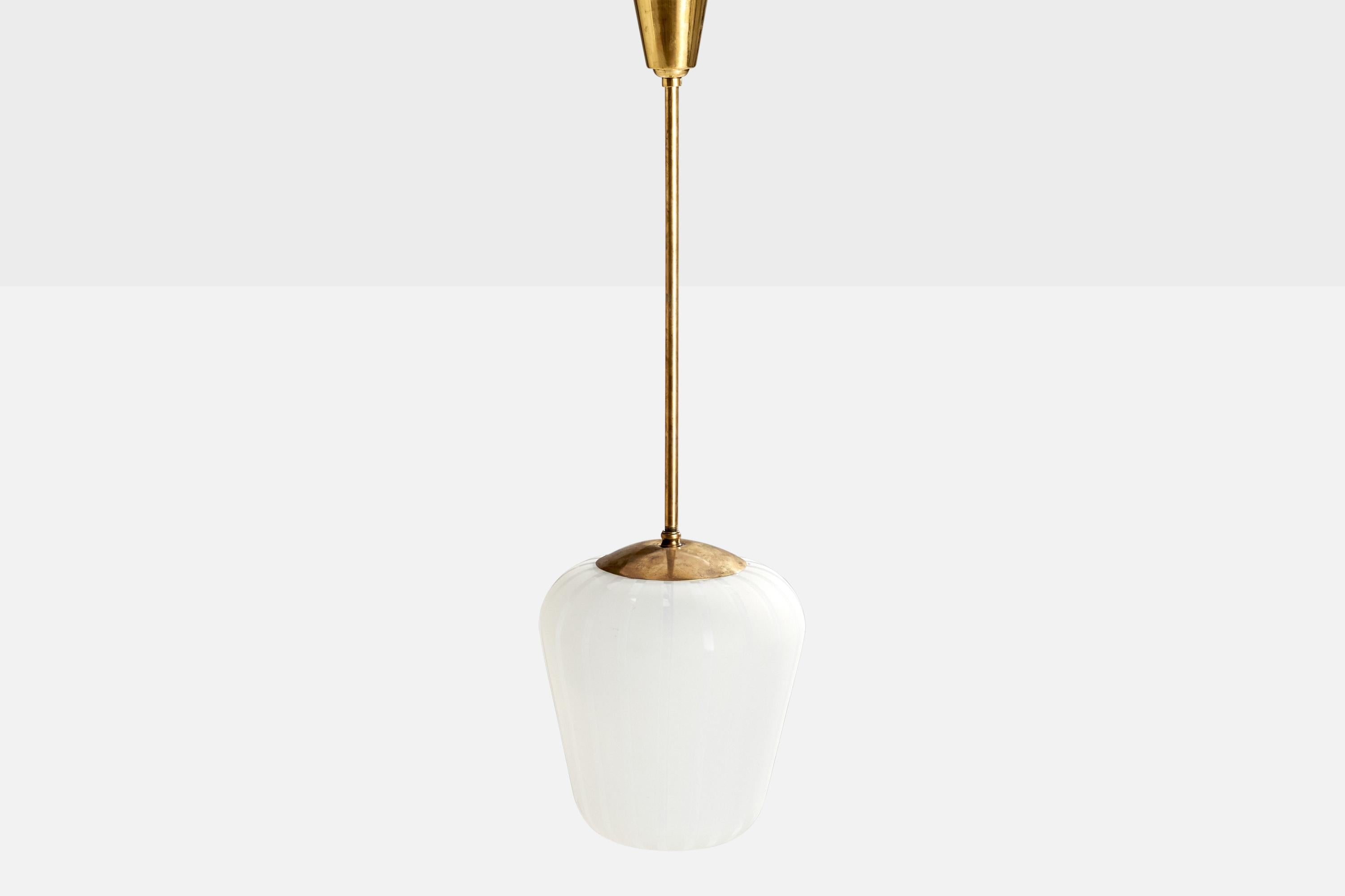 Swedish Harald Notini, Pendant Light, Brass, Glass, Sweden, 1940s For Sale