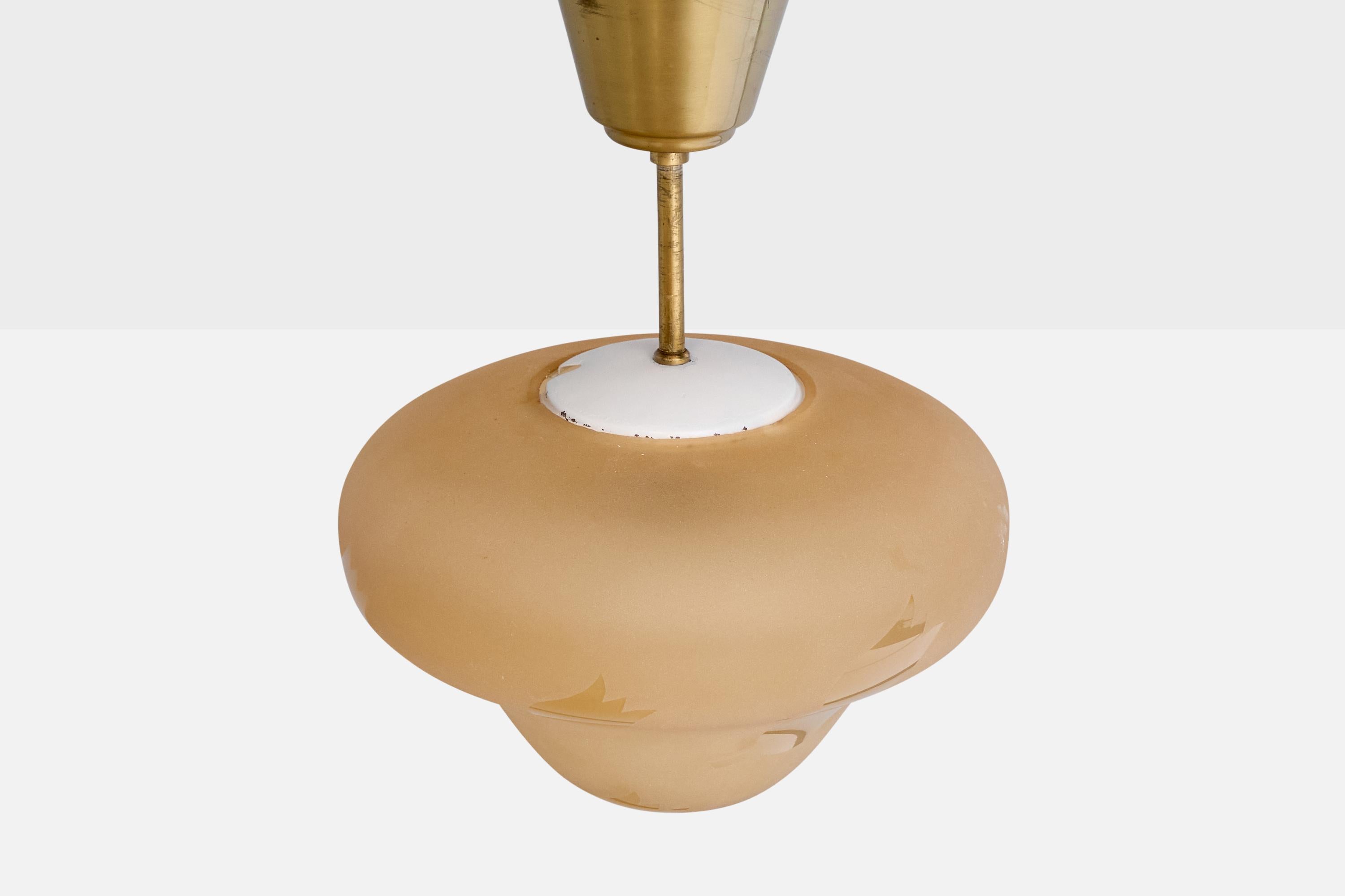 Swedish Harald Notini, Pendant Light, Brass, Glass, Sweden, 1940s For Sale