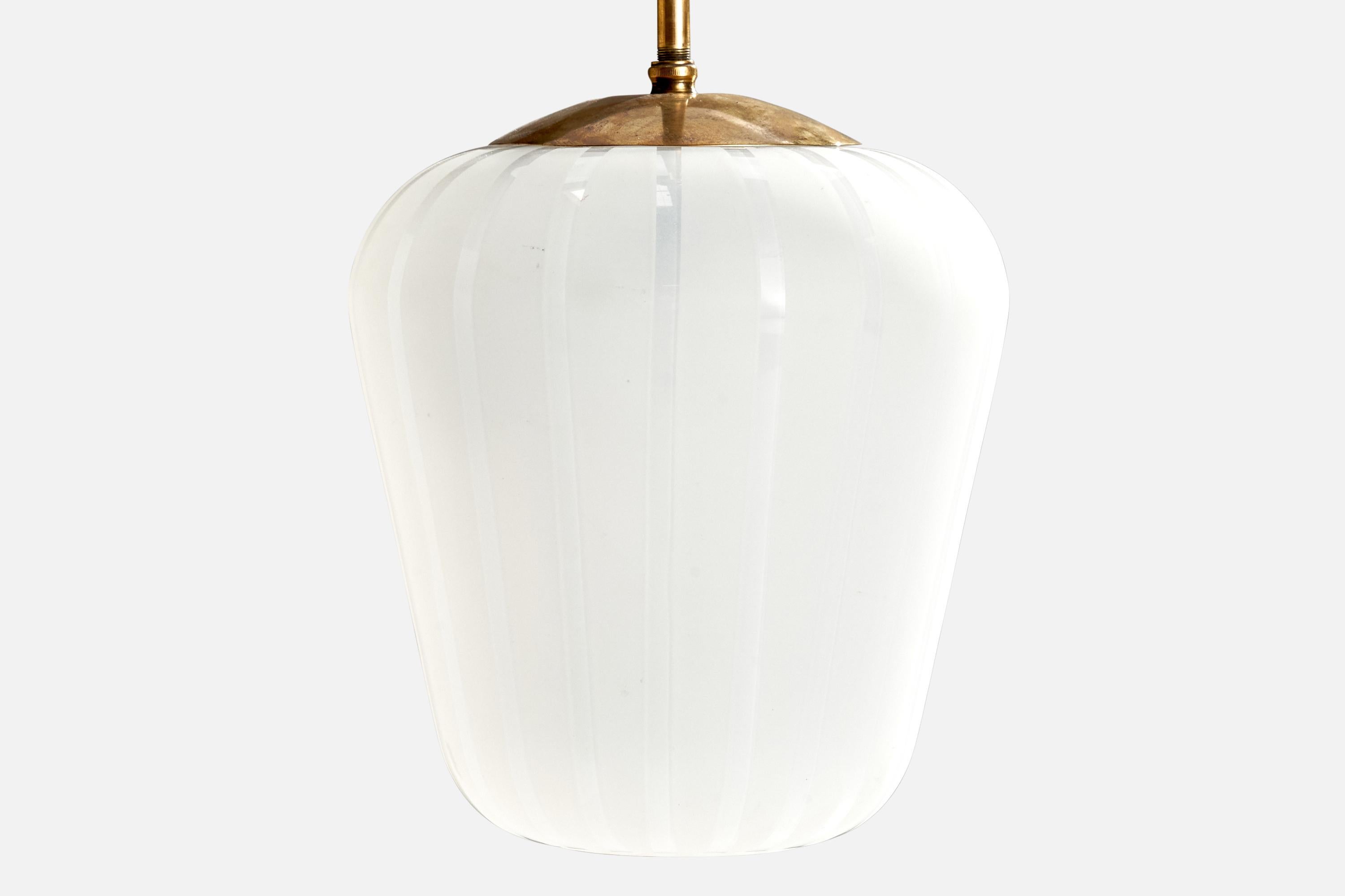 Harald Notini, Pendant Light, Brass, Glass, Sweden, 1940s In Good Condition For Sale In High Point, NC