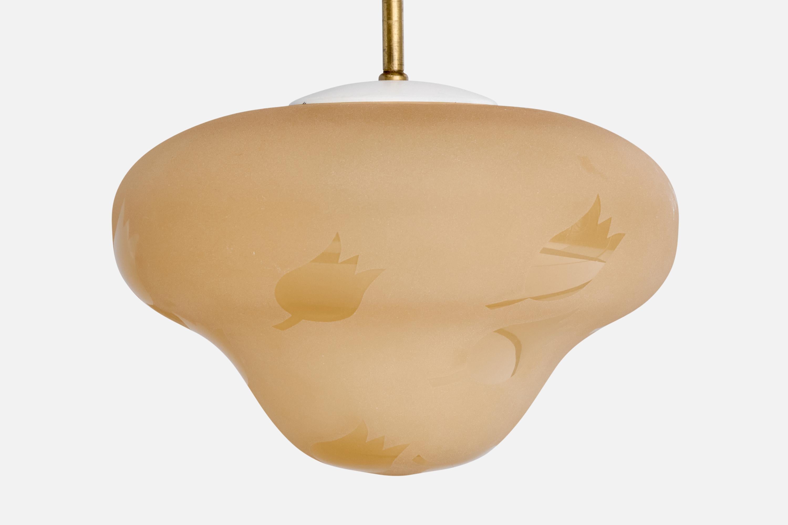 Harald Notini, Pendant Light, Brass, Glass, Sweden, 1940s In Good Condition For Sale In High Point, NC
