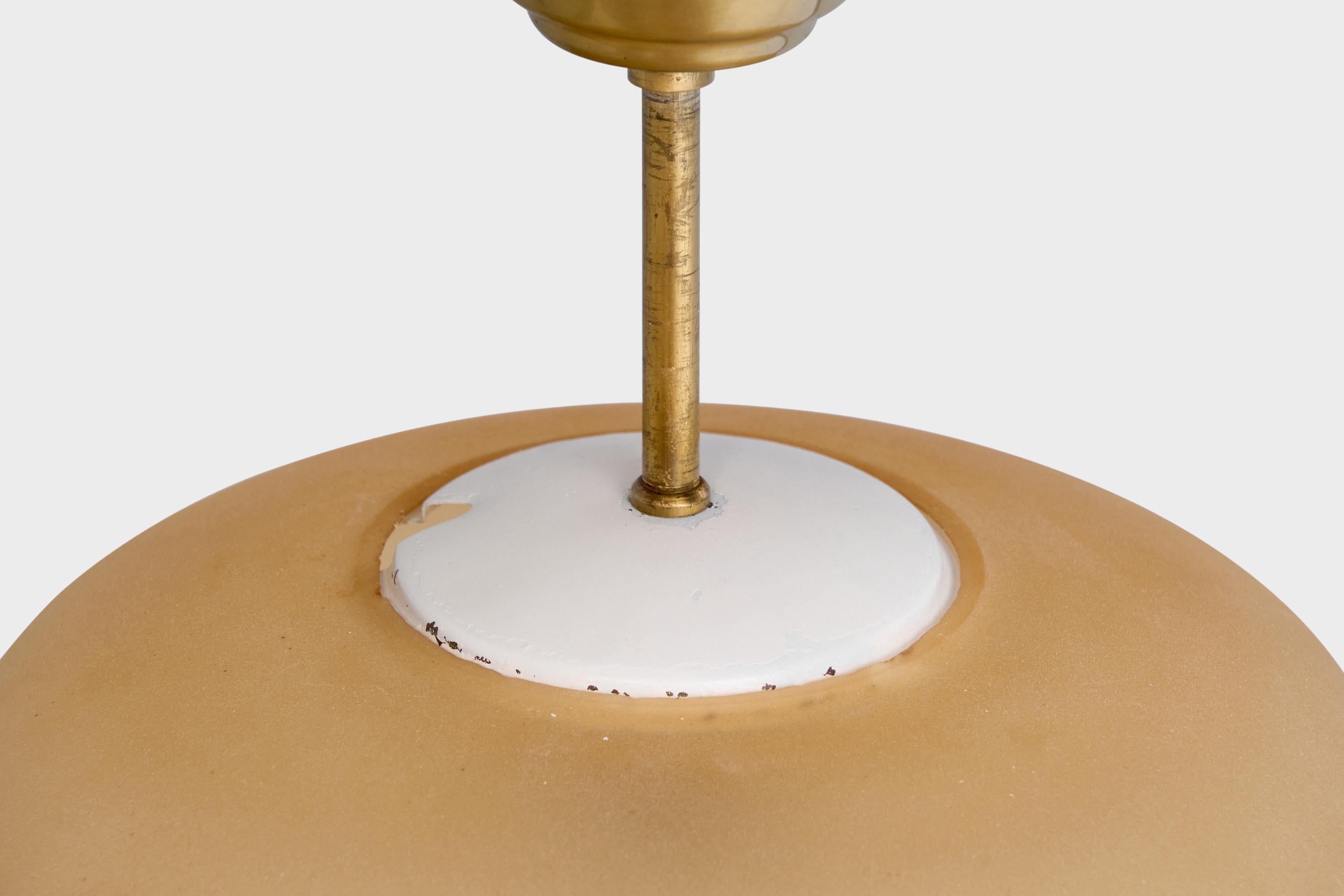 Harald Notini, Pendant Light, Brass, Glass, Sweden, 1940s For Sale 1