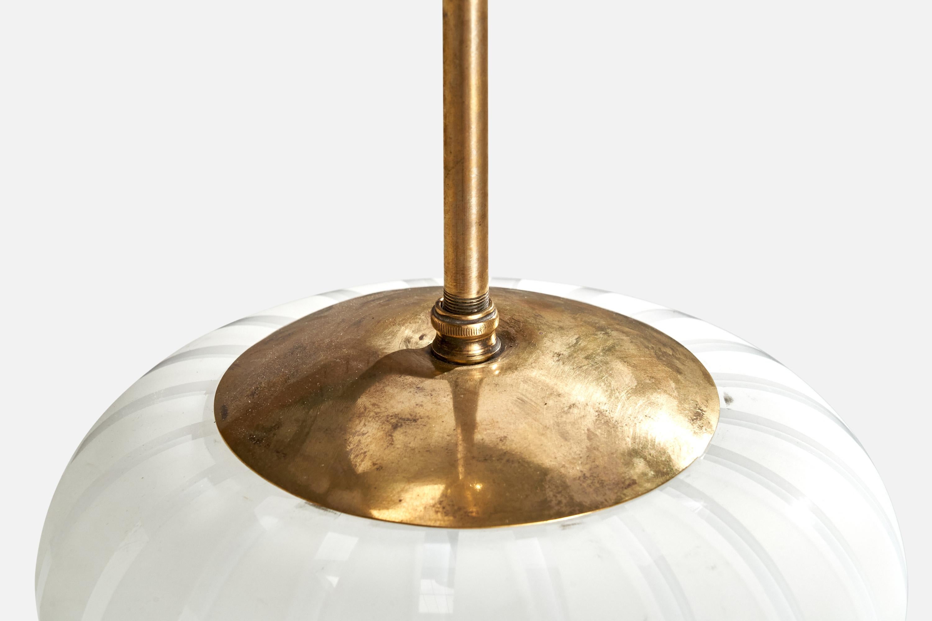 Harald Notini, Pendant Light, Brass, Glass, Sweden, 1940s For Sale 2