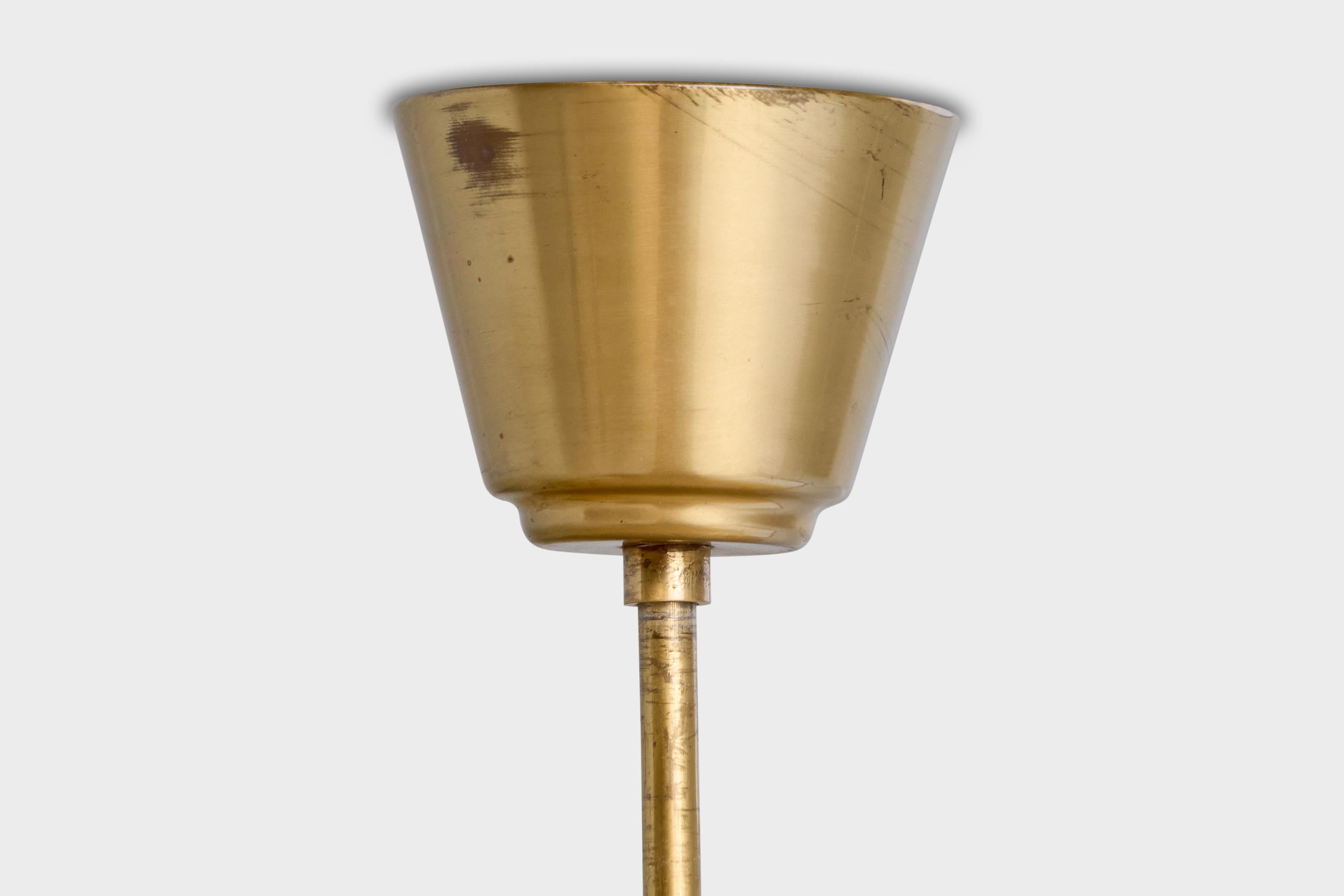 Harald Notini, Pendant Light, Brass, Glass, Sweden, 1940s For Sale 2