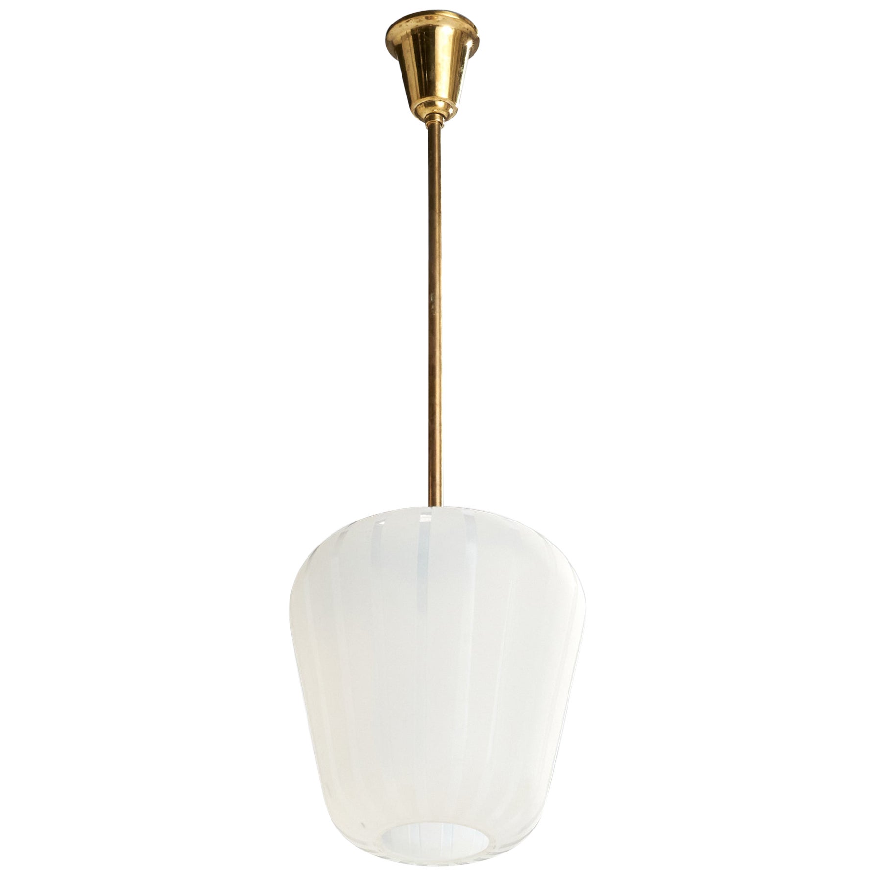 Lampe à suspension Harald Notini, laiton, verre, Suède, années 1940