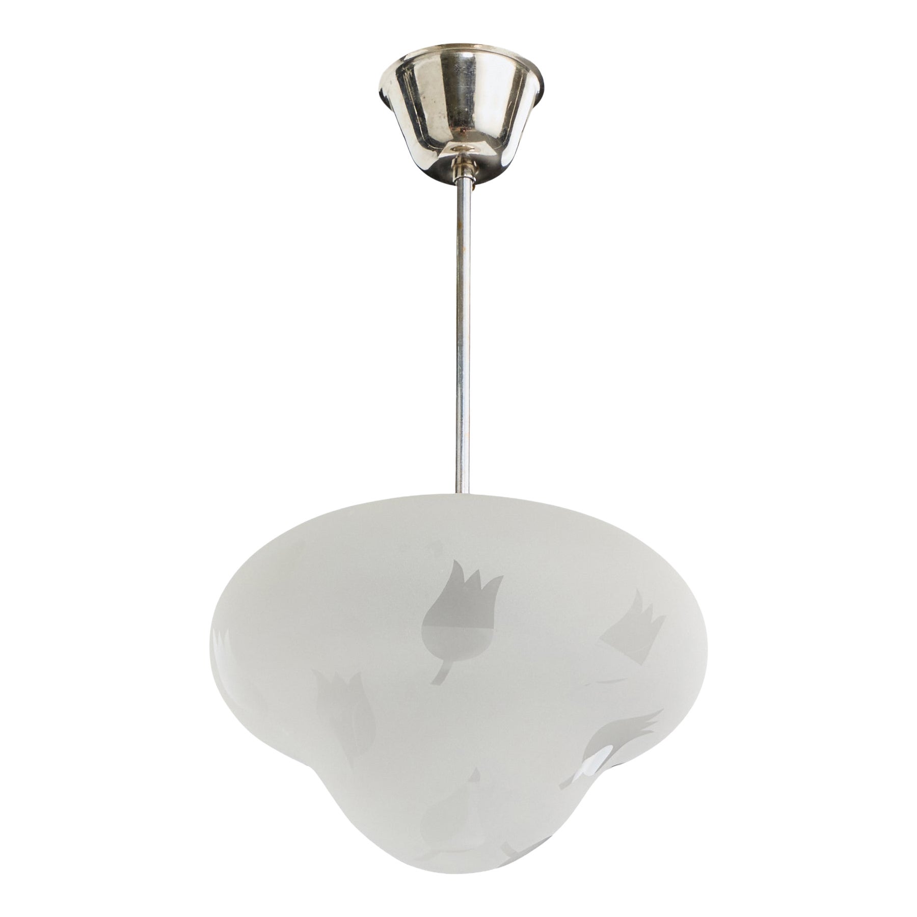 Harald Notini, Pendant Light, Glass, Chrome, Sweden, 1940s