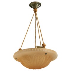 Harald Notini, Pendant Light, Glass, Rope, Brass, Sweden, 1930s