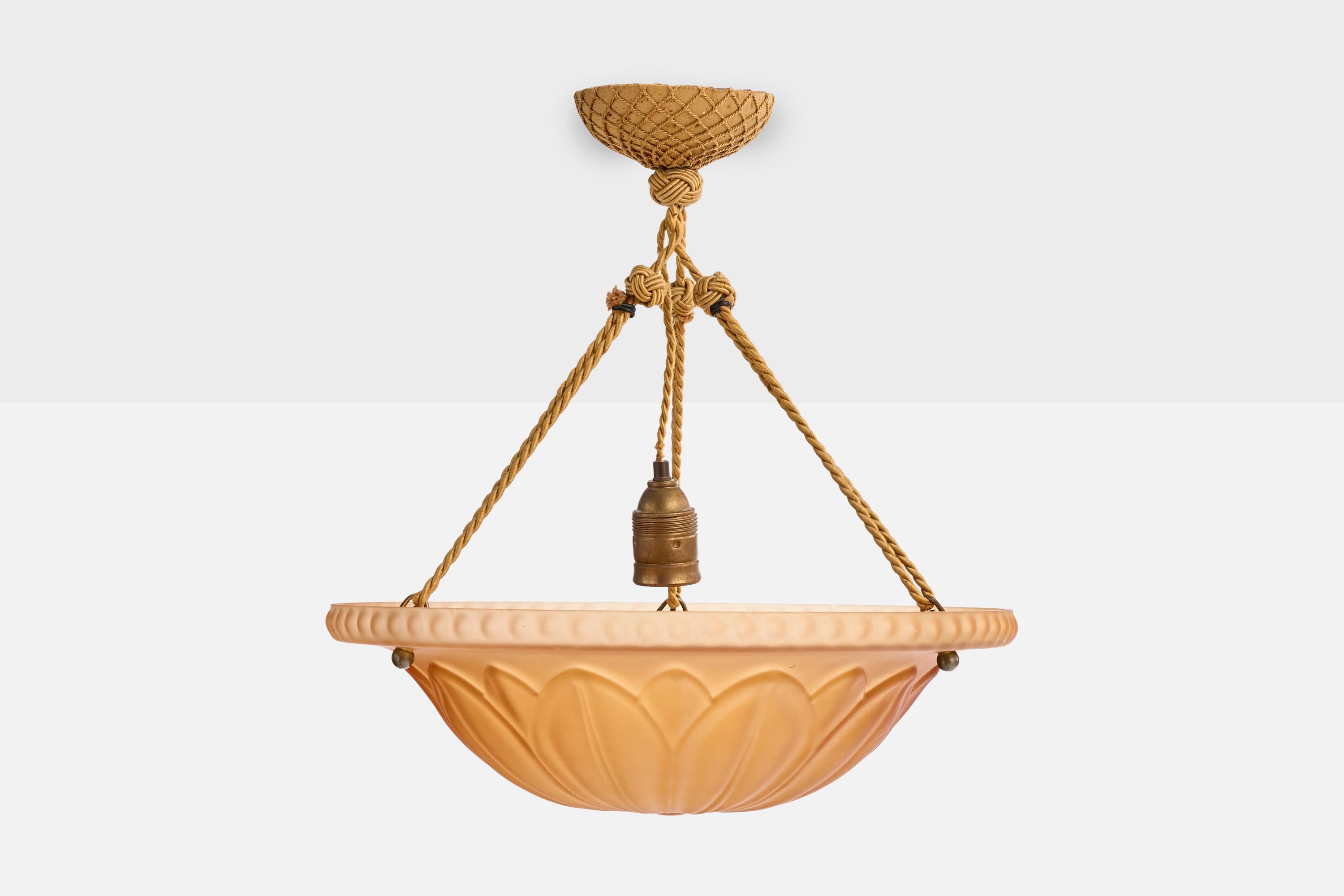 Scandinave moderne Harald Notini, lampe suspendue, verre, corde, Suède, années 1930 en vente