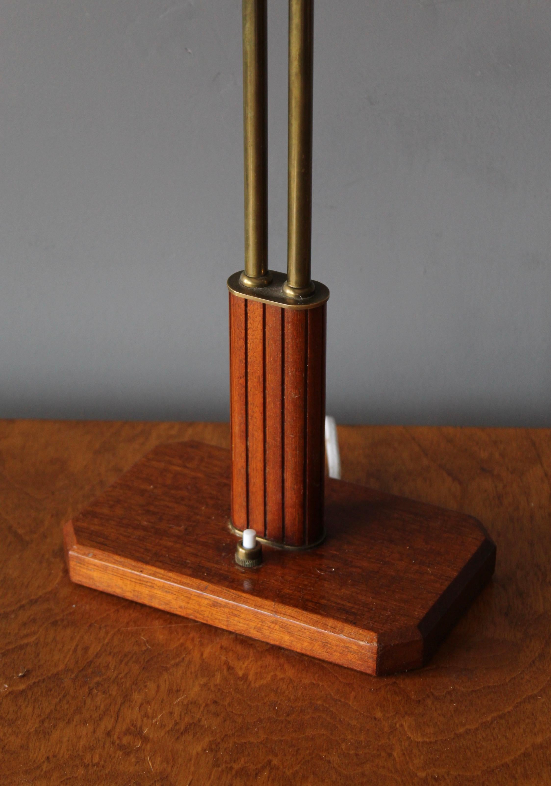 Mid-20th Century Harald Notini, Rare Table Lamp, Brass, Mahogany Rattan, Böhlmarks, Sweden, 1940s