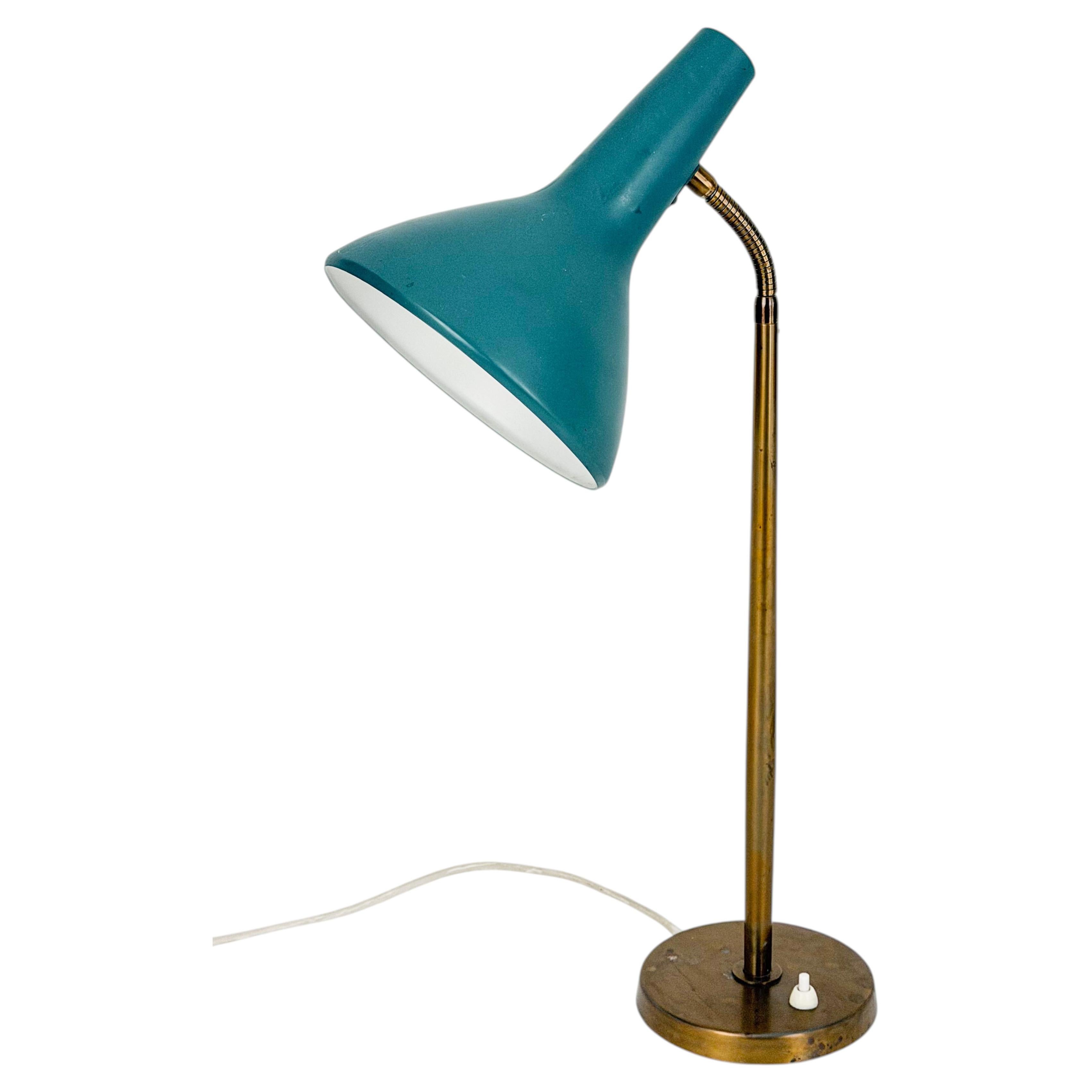 Harald Notini Sculptural Brass and Petrol Desk Lamp, Böhlmarks, 1950s For Sale