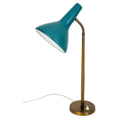 Harald Notini Sculptural Brass and Petrol Desk Lamp, Böhlmarks, 1950s