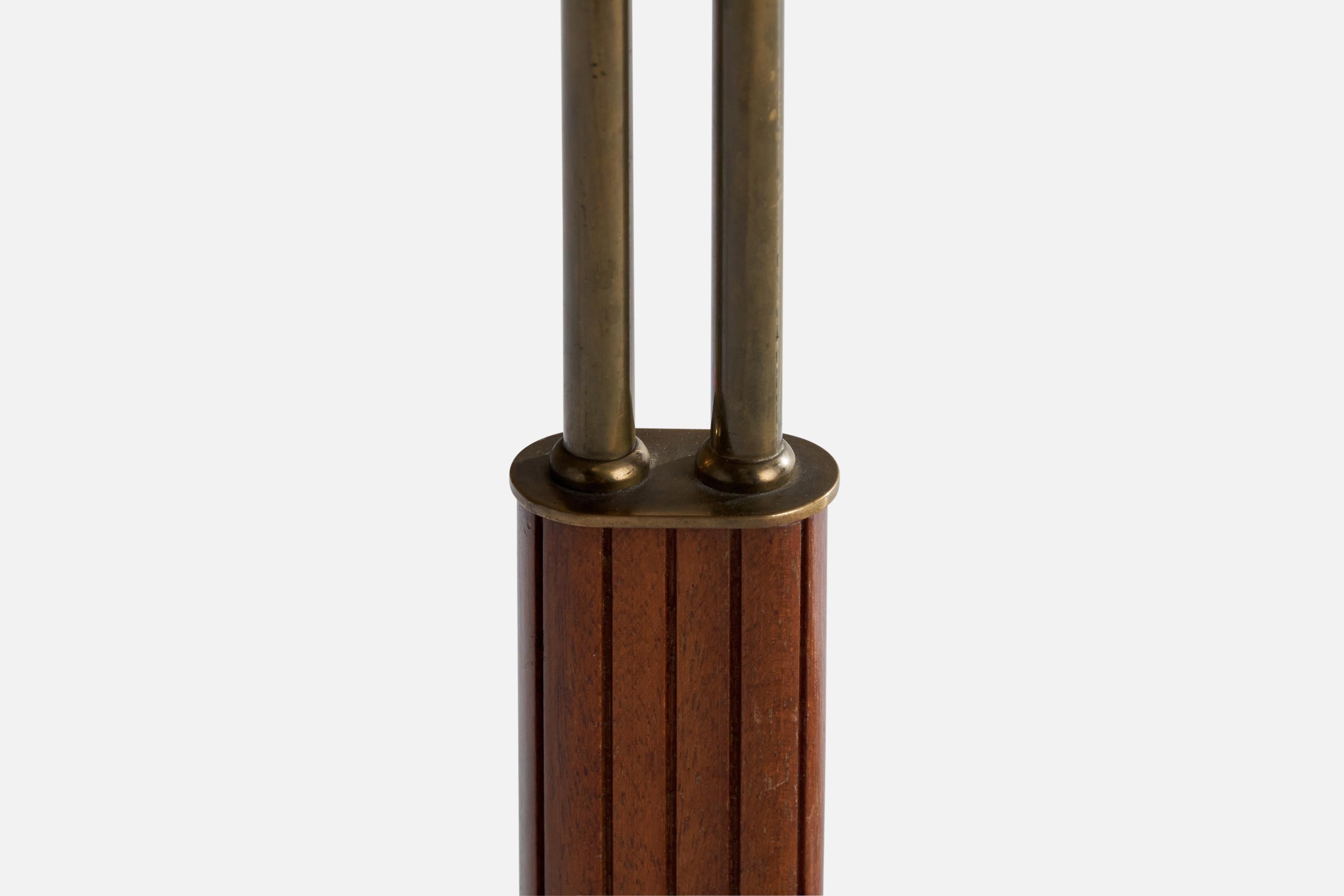 Mid-20th Century Harald Notini, Table Lamp, Brass, Mahogany, Rattan, Sweden, 1940s For Sale