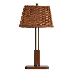 Harald Notini, Lampada da tavolo, ottone, mogano, rattan, Svezia, anni '40