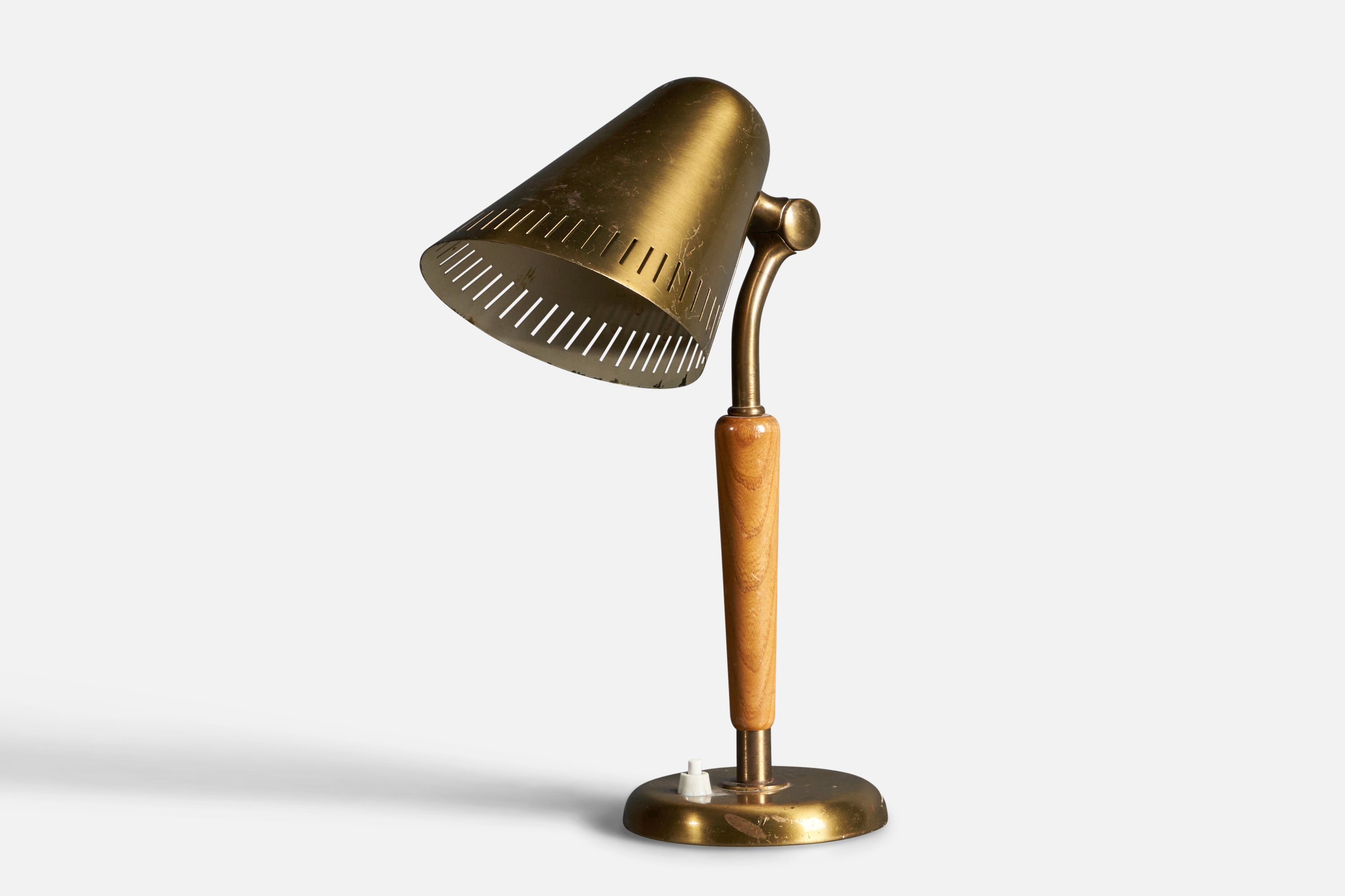 Harald Notini, Table Lamp Brass, Stained Elm, Böhlmarks, Sweden, 1940s