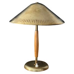 Harald Notini, Table Lamp Brass, Stained Elm, Böhlmarks, Sweden, 1940s