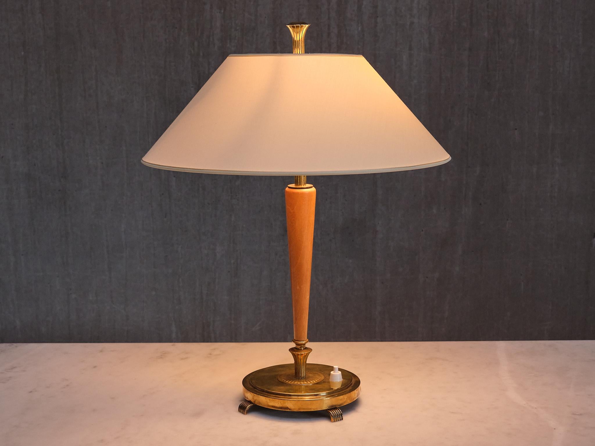 Swedish Harald Notini Table Lamp in Brass and Elm, Model 15409, Böhlmarks, Sweden, 1940s For Sale