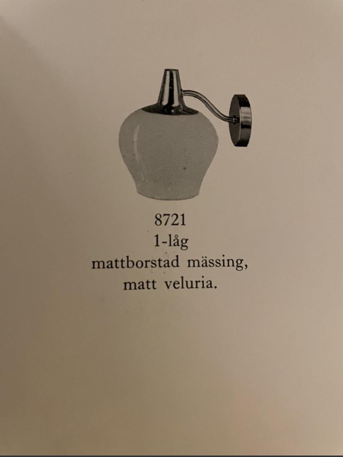 Harald Notini Aplique Latón Vidrio Opalino Böhlmarks Suecia Aplique de Pared en venta 9