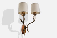 Harald Notini, Wall Light, Brass, Wood, Fabric, Sweden, 1950s