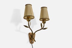 Harald Notini, Wall Light, Brass, Wood, Fabric, Sweden, 1950s