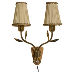 Harald Notini, Wall Light, Brass, Wood, Fabric, Sweden, 1950s