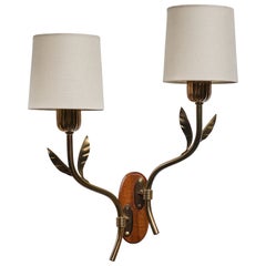Harald Notini, Wall Light, Brass, Wood, Fabric, Sweden, 1950s