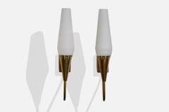 Harald Notini, Wall Lights, Brass, Glass, Sweden, 1940s