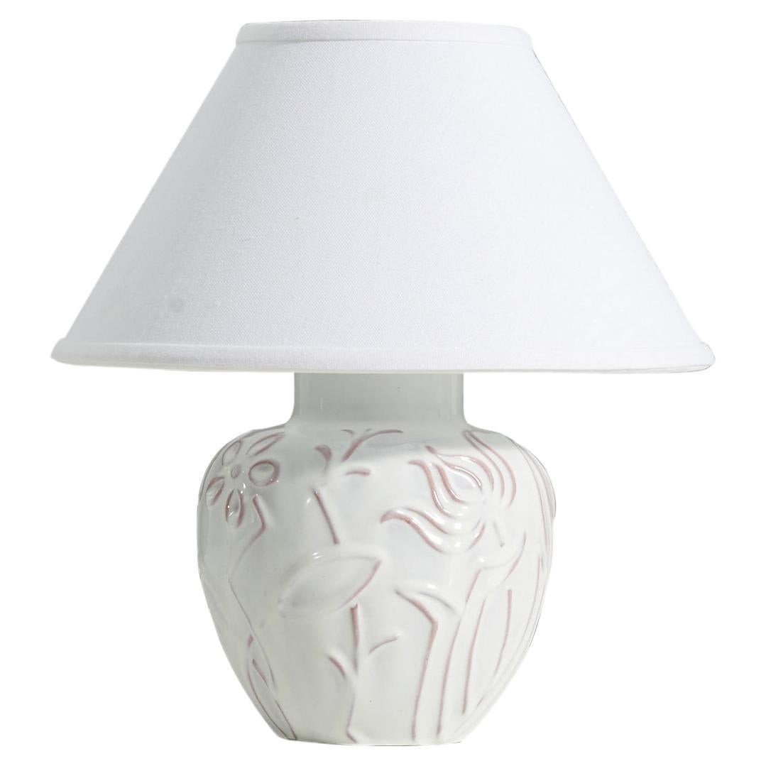 Harald Östergren, Table Lamp, White-Glazed Earthenware, Sweden, 1940s For Sale