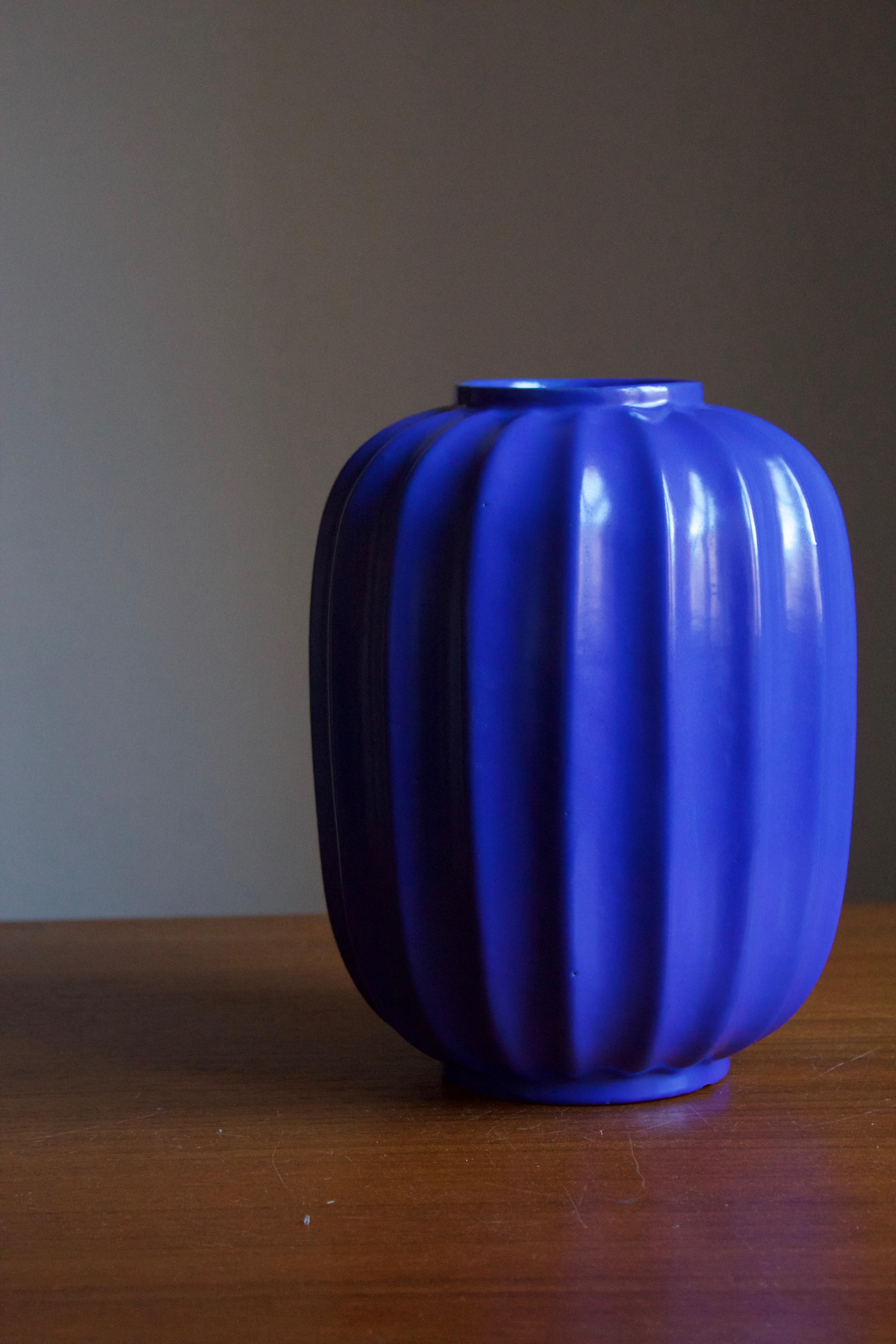 Swedish Harald Östergren, Vase, Blue Glazed Earthenware, Upsala-Ekeby, Sweden, 1940s