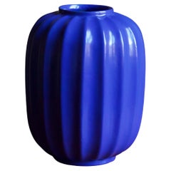 Harald Östergren, Vase, Blue Glazed Earthenware, Upsala-Ekeby, Sweden, 1940s