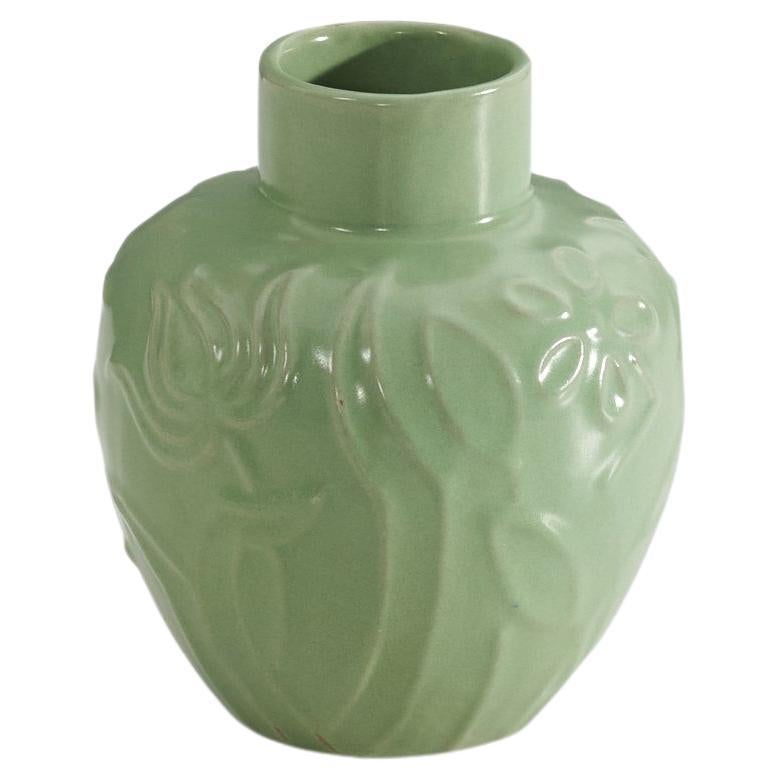 Harald Östergren, Vase, Green-Glazed Earthenware, Upsala-Ekeby, Sweden, 1930s For Sale