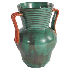 Harald Östergren, Vase, Green Glazed Earthenware, Upsala-Ekeby, Sweden, 1930s