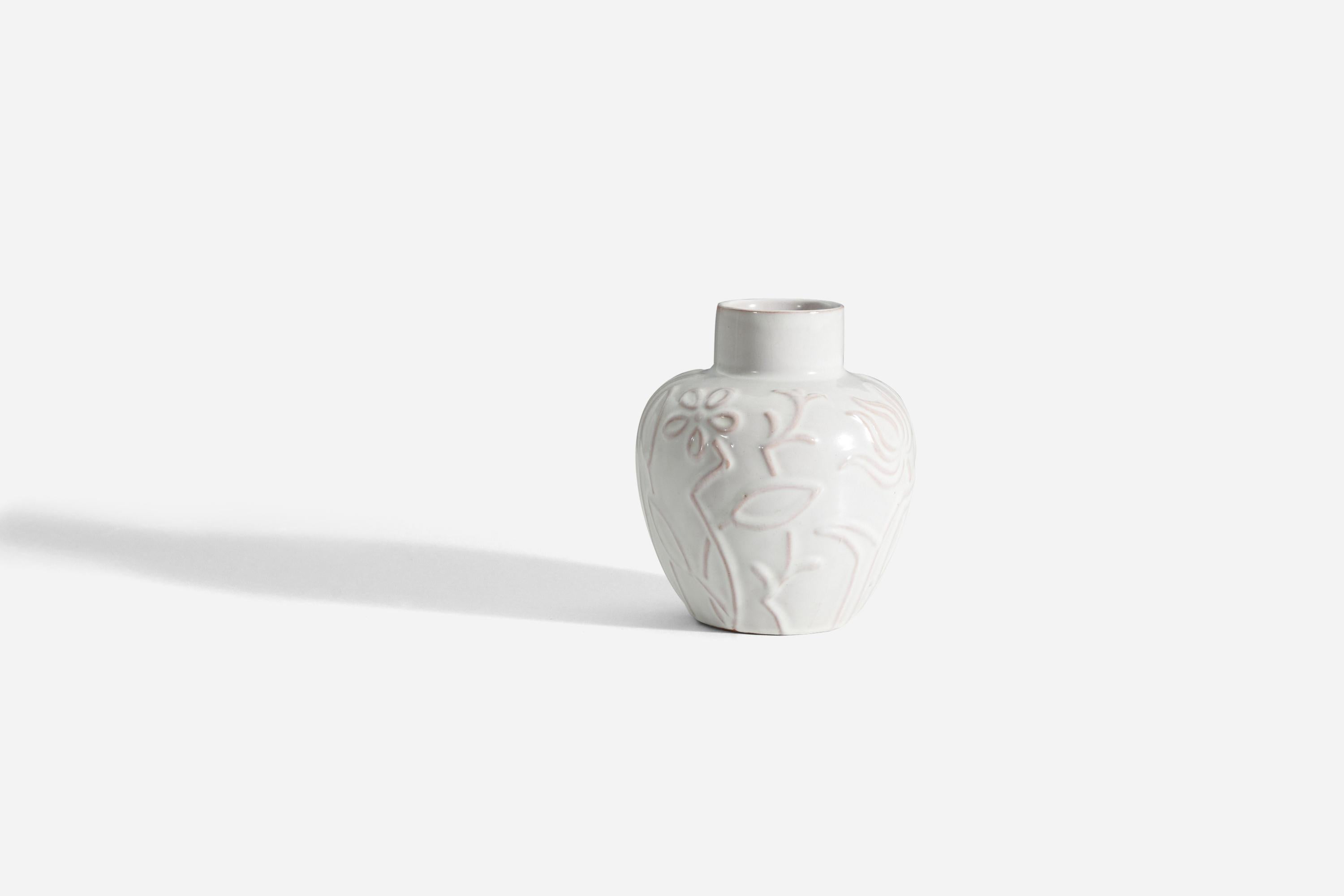 Swedish Harald Östergren, Vase, White Glazed Earthenware, Upsala-Ekeby, Sweden, 1930s For Sale