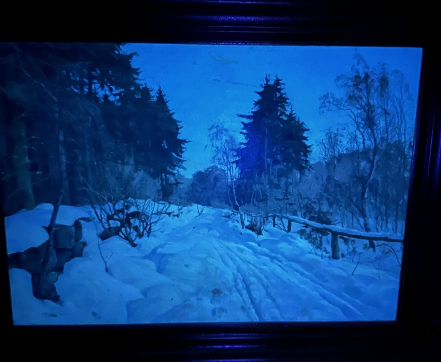Harald Pryhn Scena di neve invernale Strada di campagna Pittura danese olio su tela con cornice in vendita 8