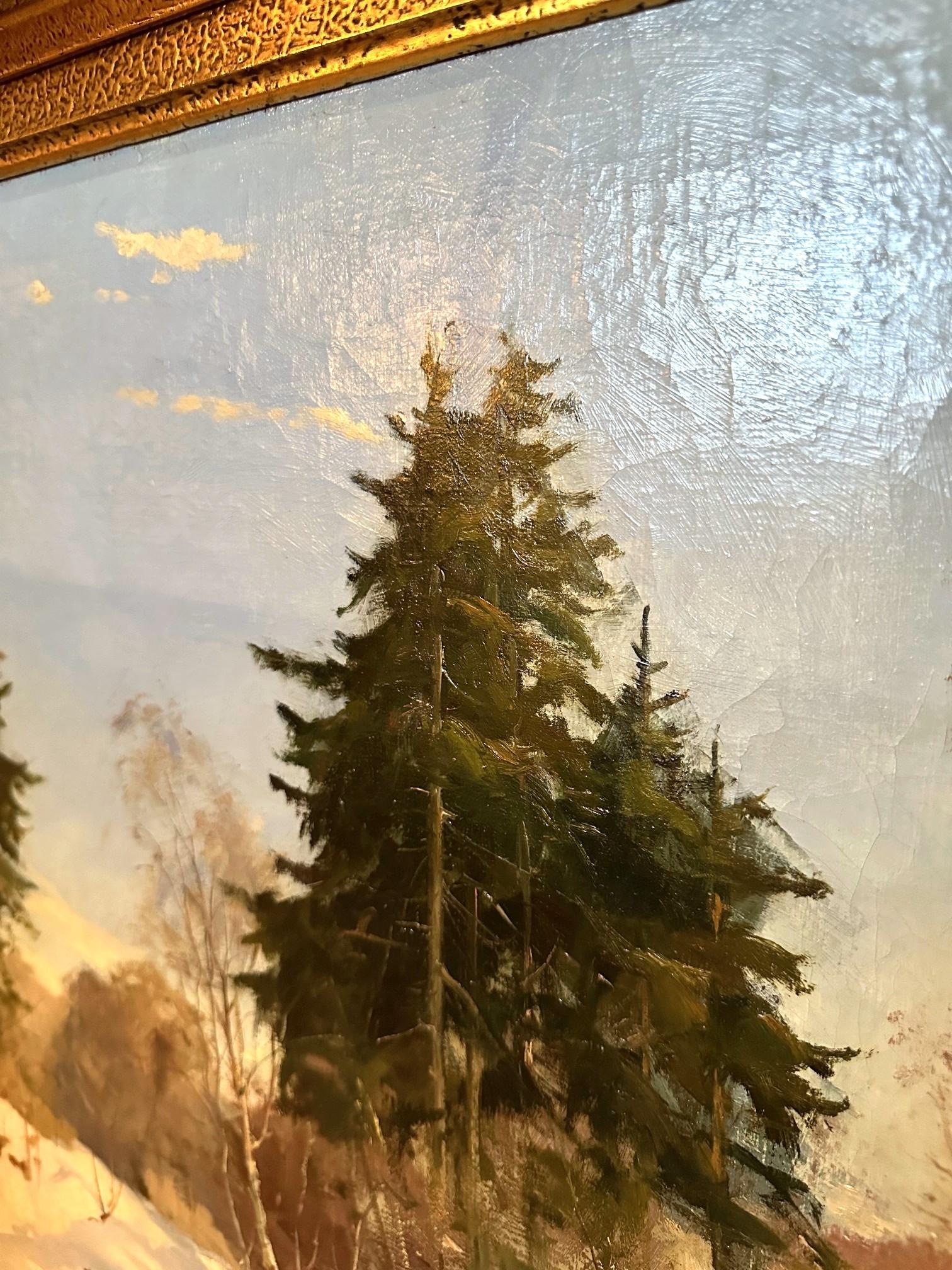 Tela Harald Pryhn Scena di neve invernale Strada di campagna Pittura danese olio su tela con cornice in vendita
