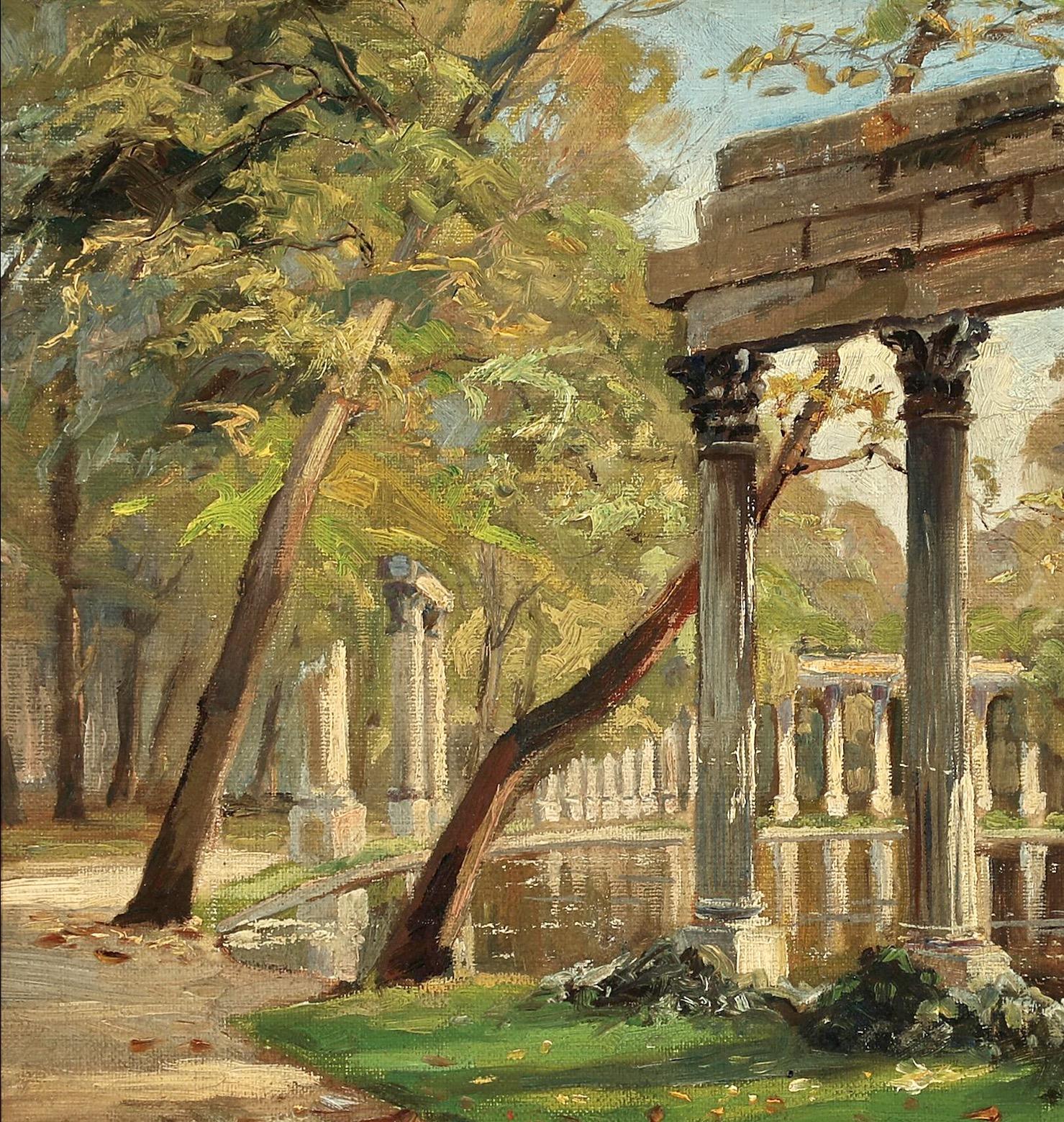 Garden in Antique Roman Style, Monceau Park - Painting by Harald Pryn