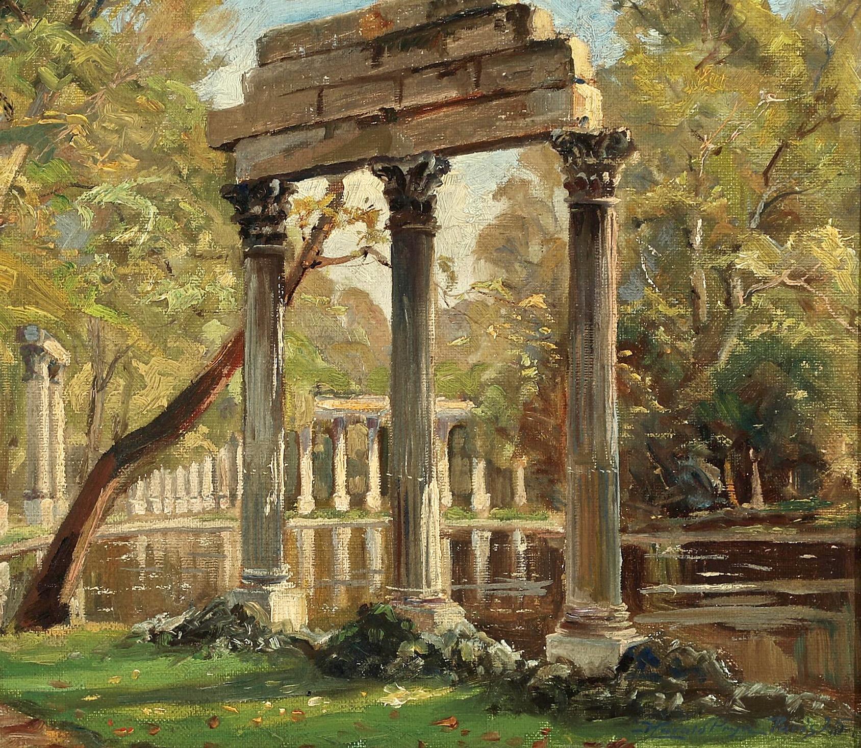 Garden in Antique Roman Style, Monceau Park - Land Painting by Harald Pryn