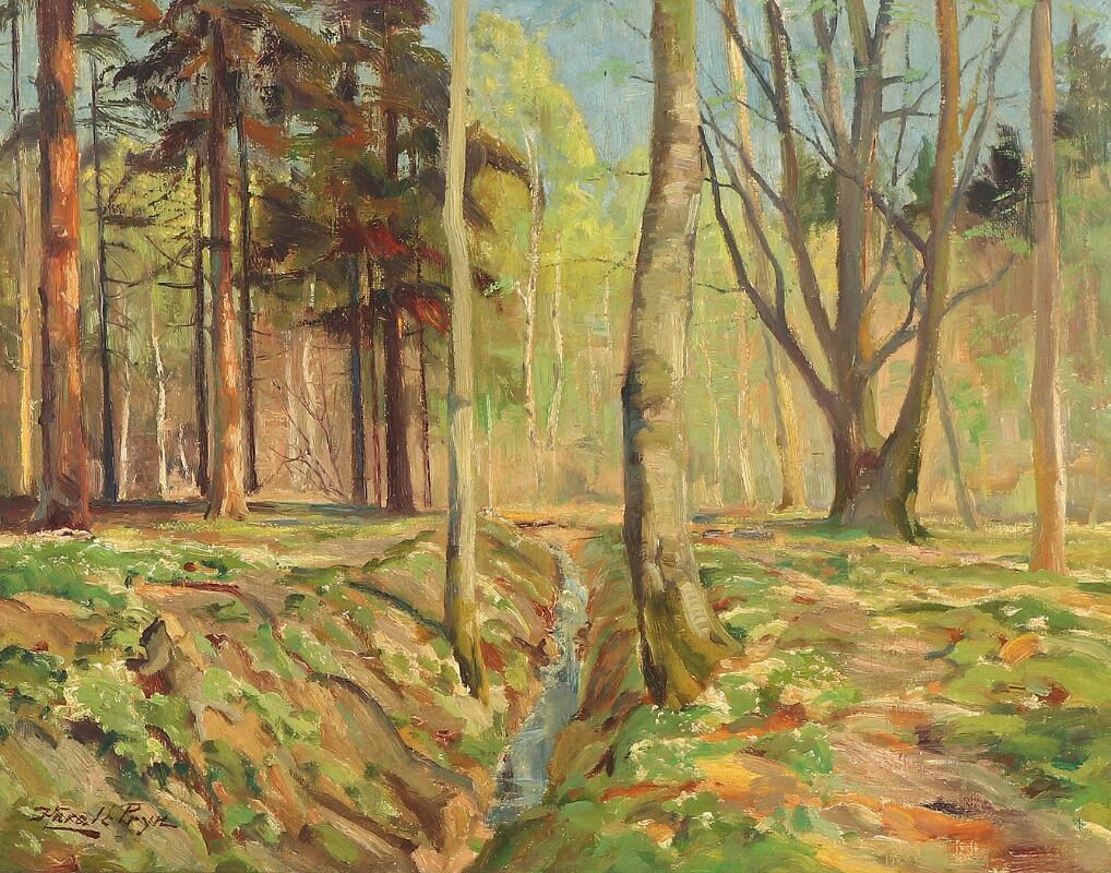 Danois Harald Pryn, huile sur toile « Spring Day in the Forest », signée Harald Pryn en vente
