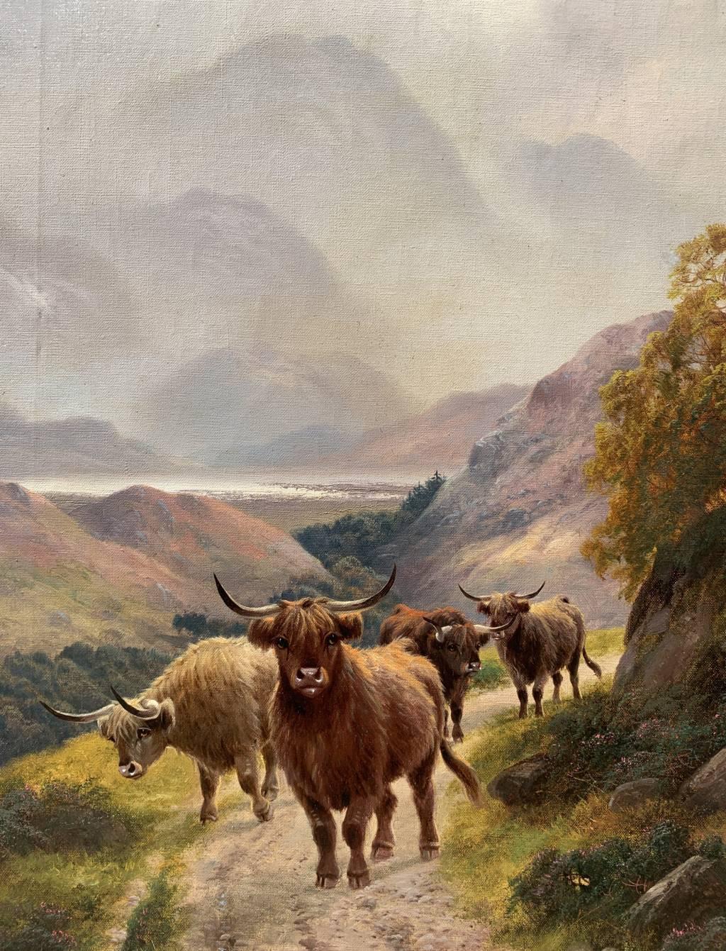 Harald R. Hall - Pintura paisajista inglesa de finales del siglo XIX - Herd Highlanders 1