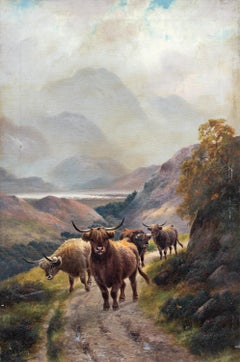 Harald R. Hall - Late 19th century English landscape painting - Herd Highlanders
