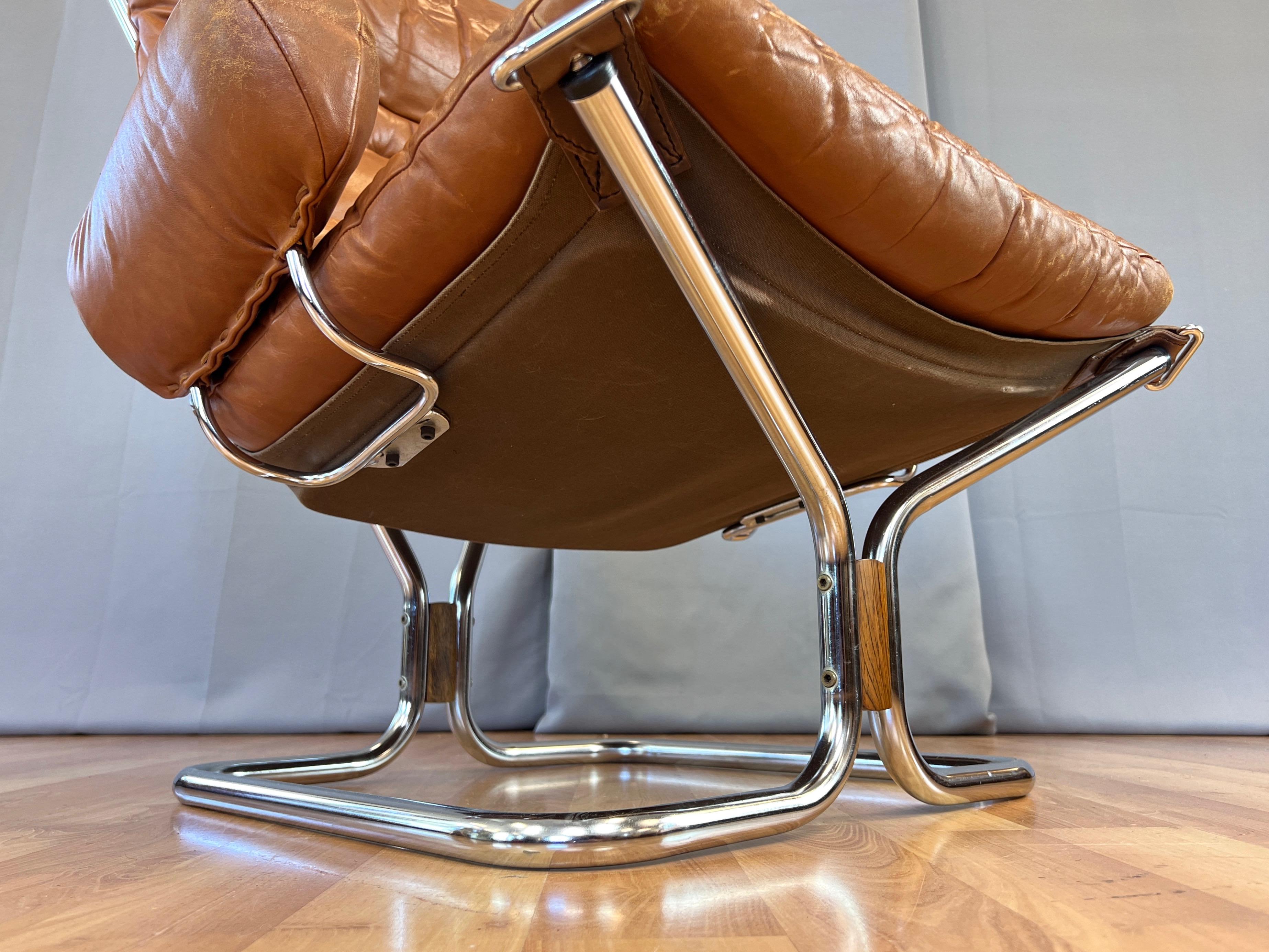 Harald Relling for Westnofa Leather and Chrome Wing Lounge Chair, Norway, 1970s 2