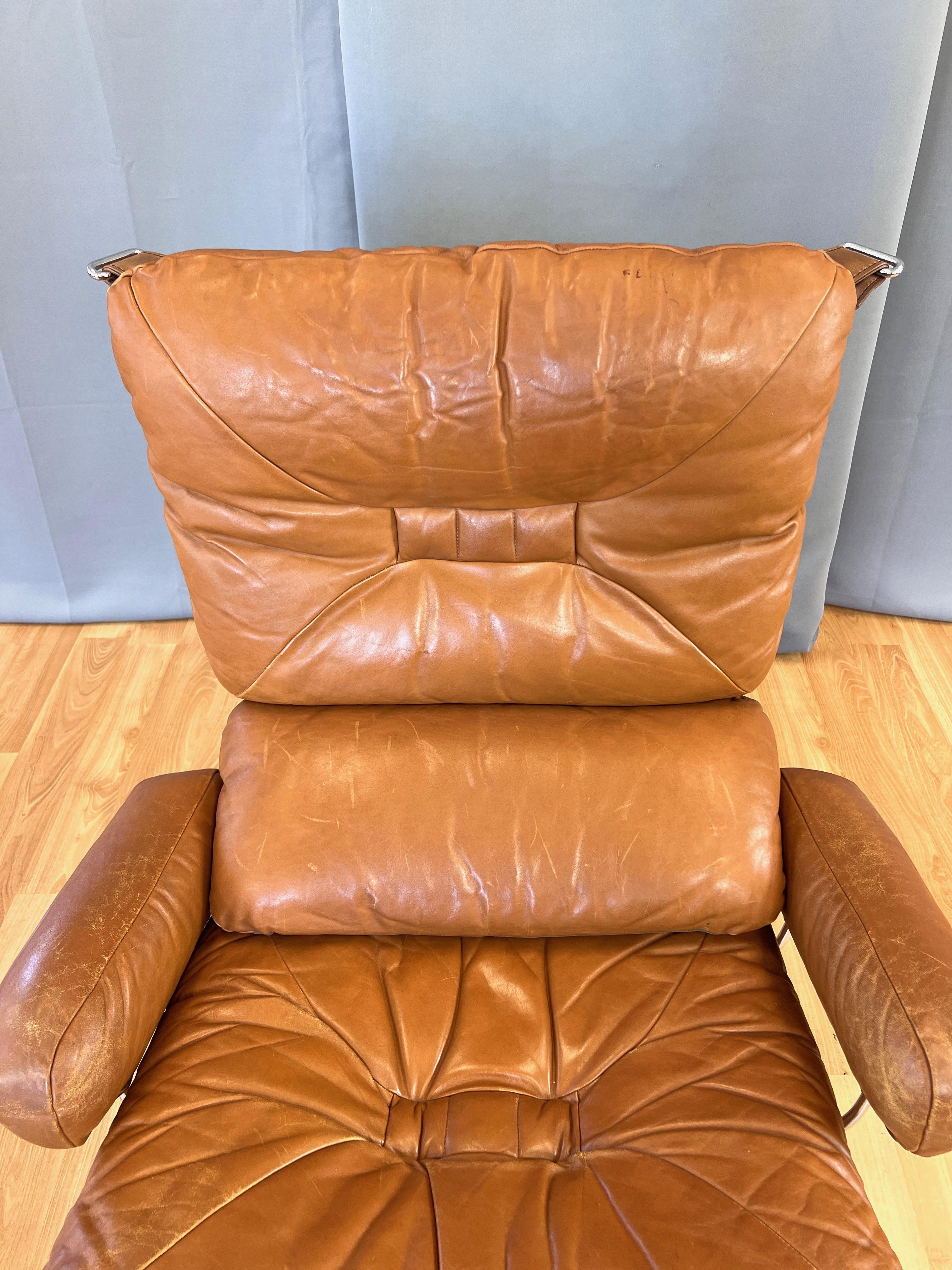 Harald Relling for Westnofa Leather and Chrome Wing Lounge Chair, Norway, 1970s 4