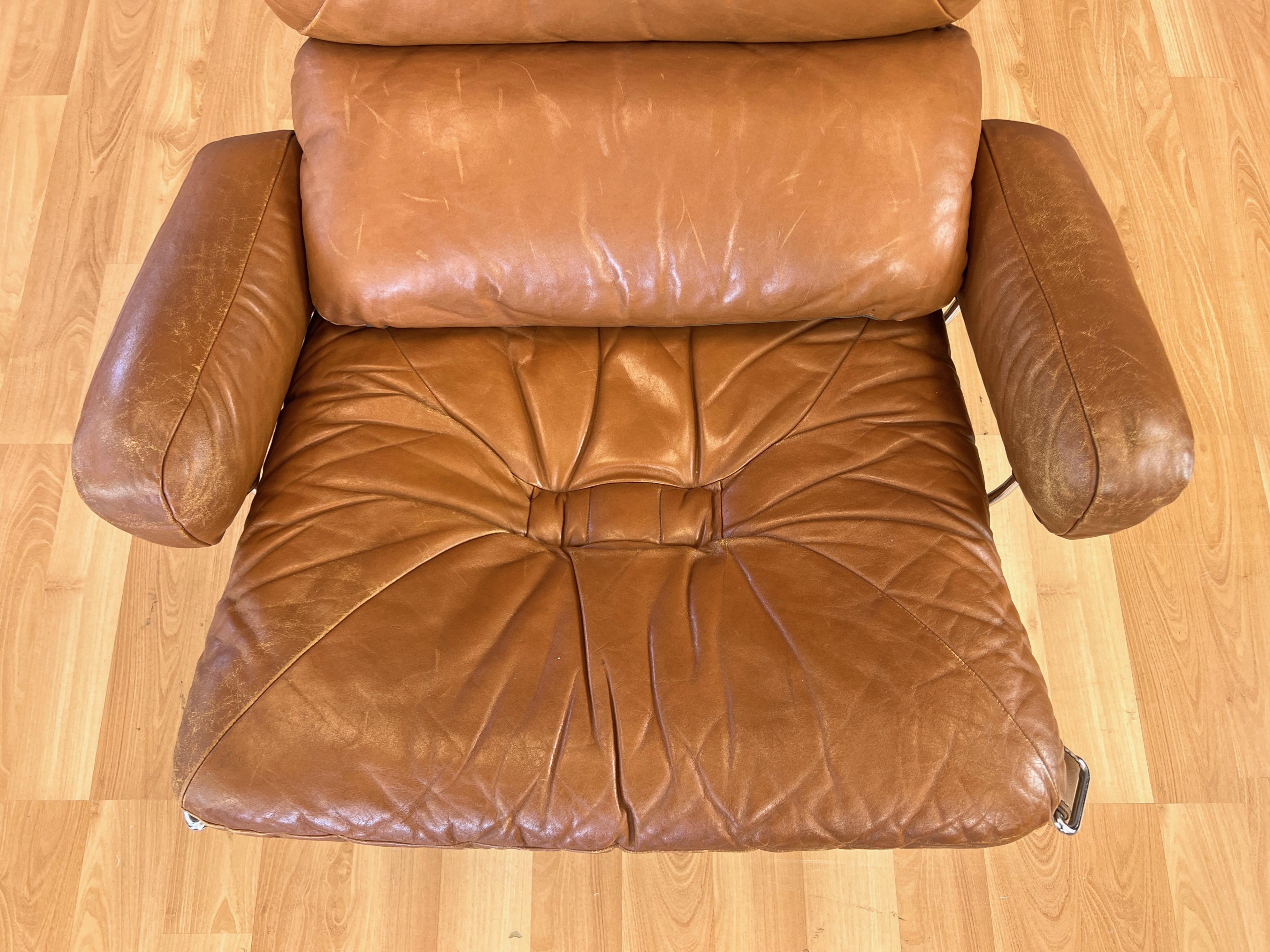 Harald Relling for Westnofa Leather and Chrome Wing Lounge Chair, Norway, 1970s 5