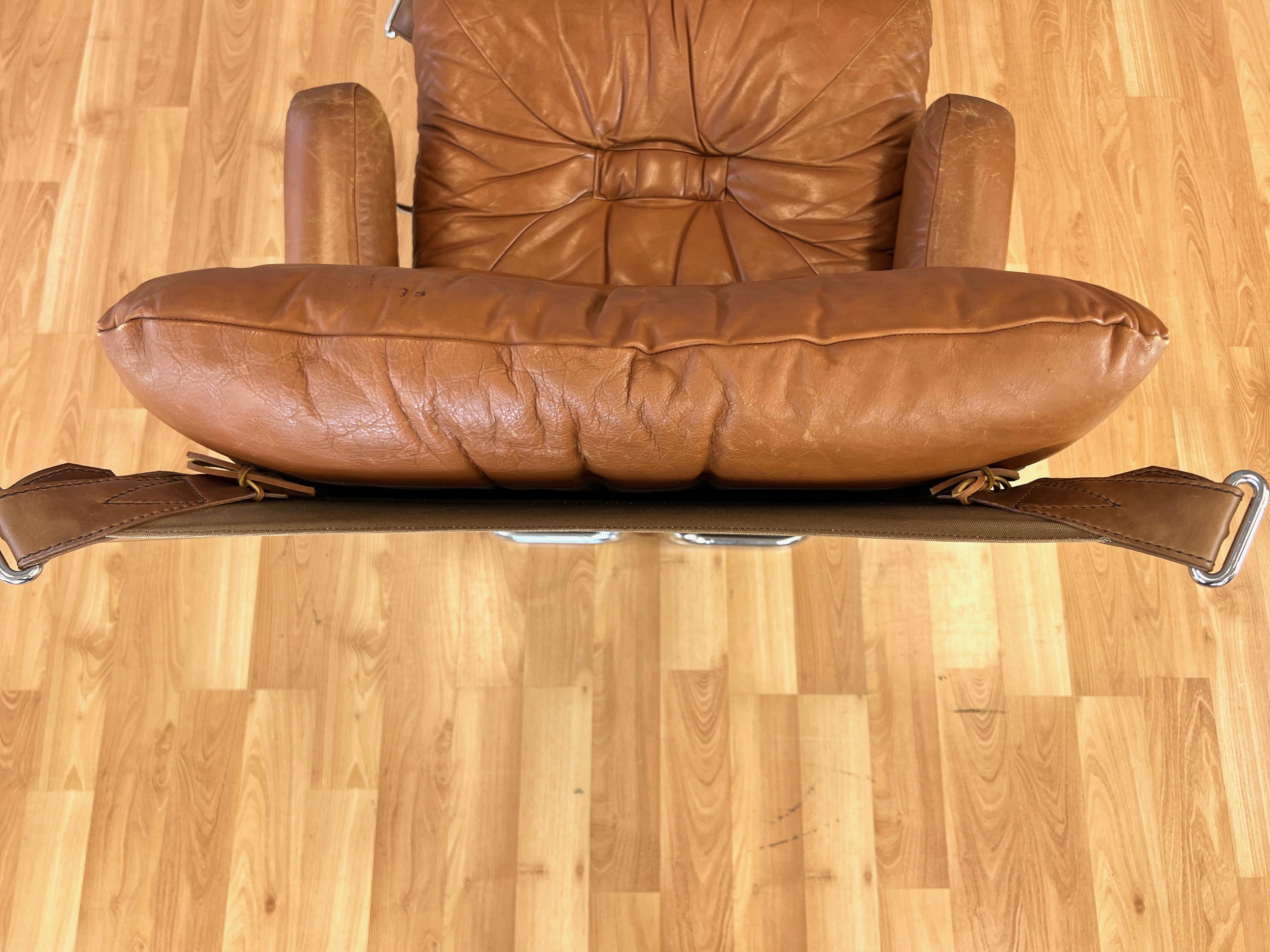 Harald Relling for Westnofa Leather and Chrome Wing Lounge Chair, Norway, 1970s 7