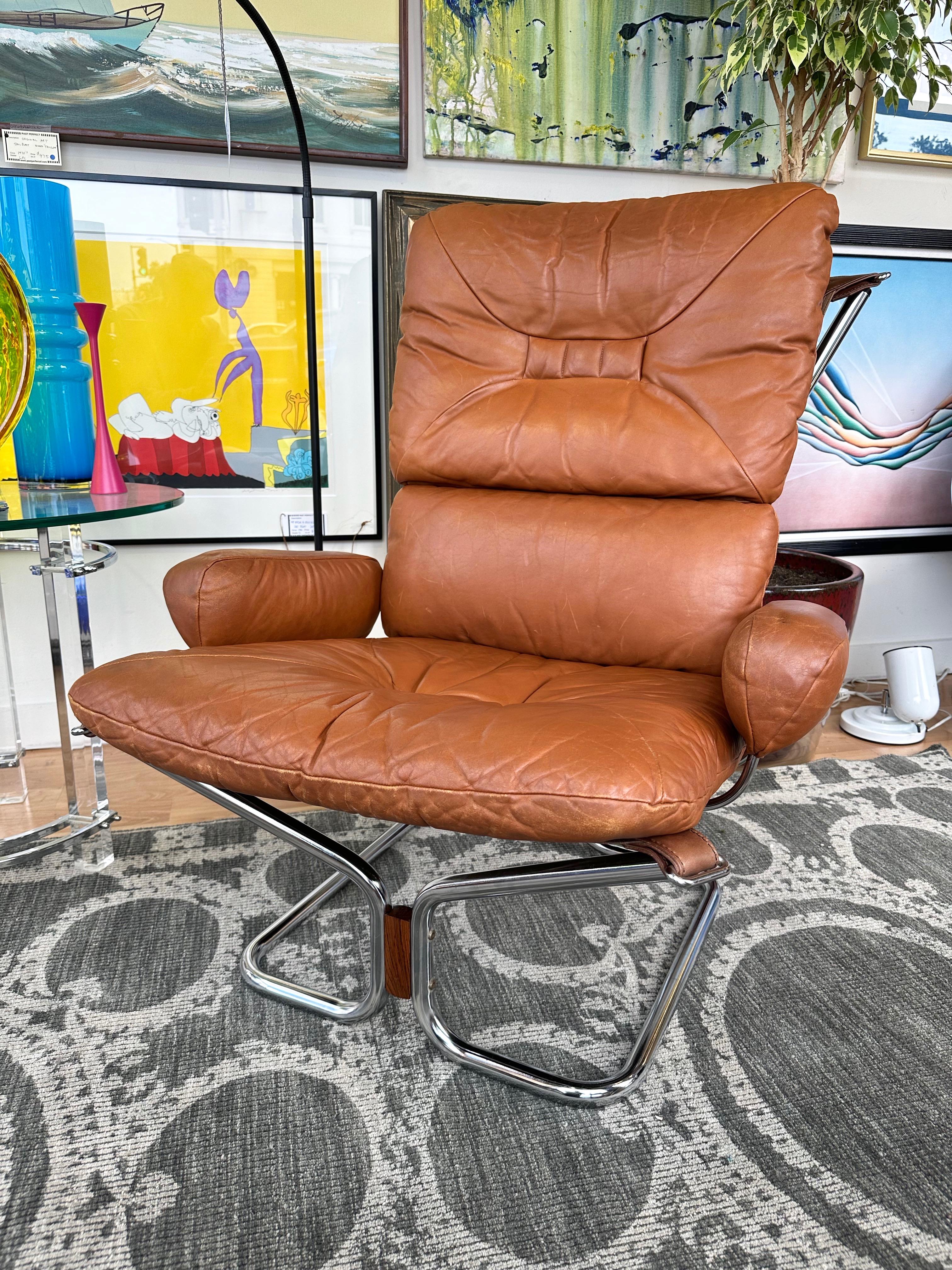 Harald Relling for Westnofa Leather and Chrome Wing Lounge Chair, Norway, 1970s 10