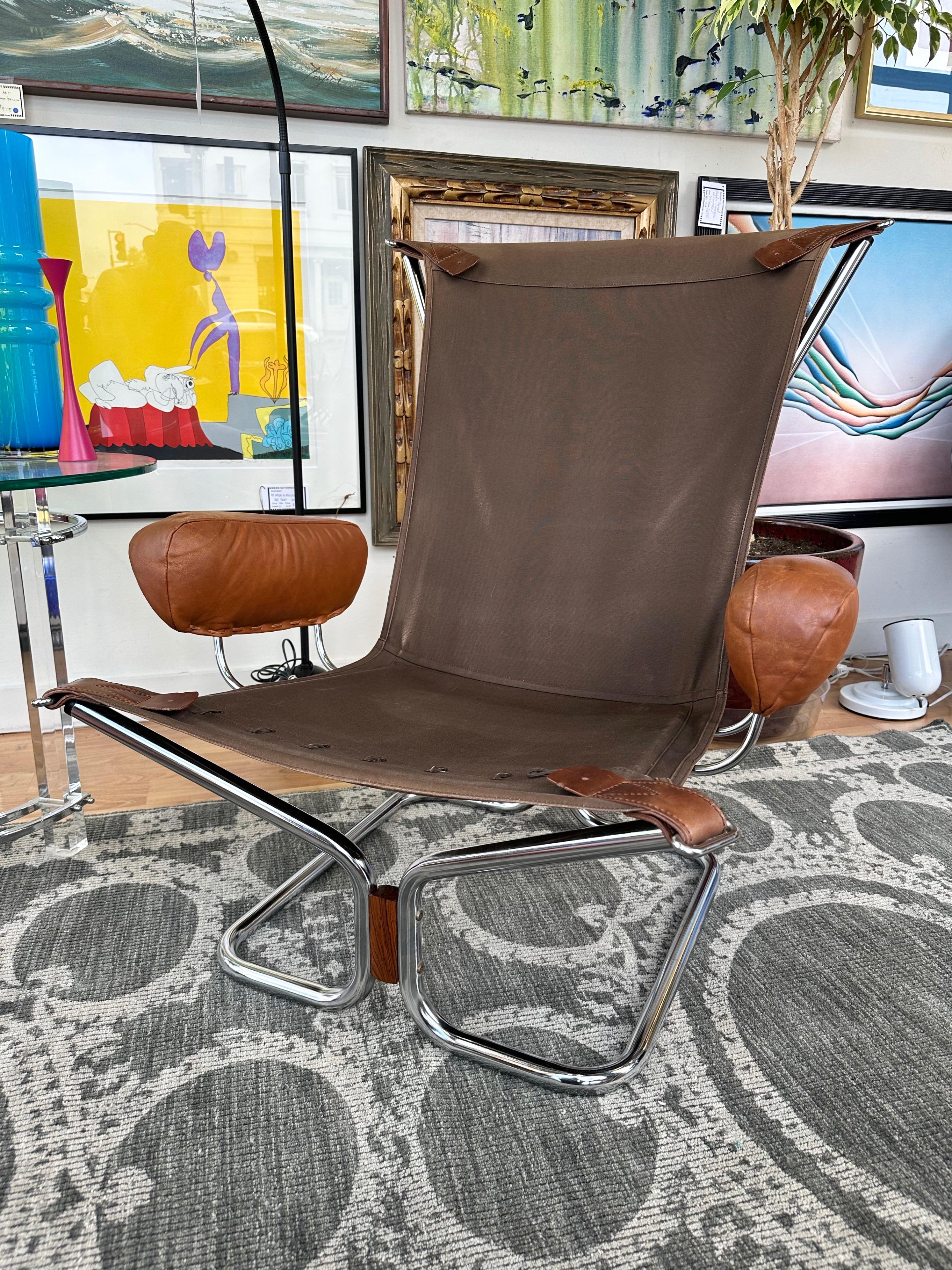 Harald Relling for Westnofa Leather and Chrome Wing Lounge Chair, Norway, 1970s 11